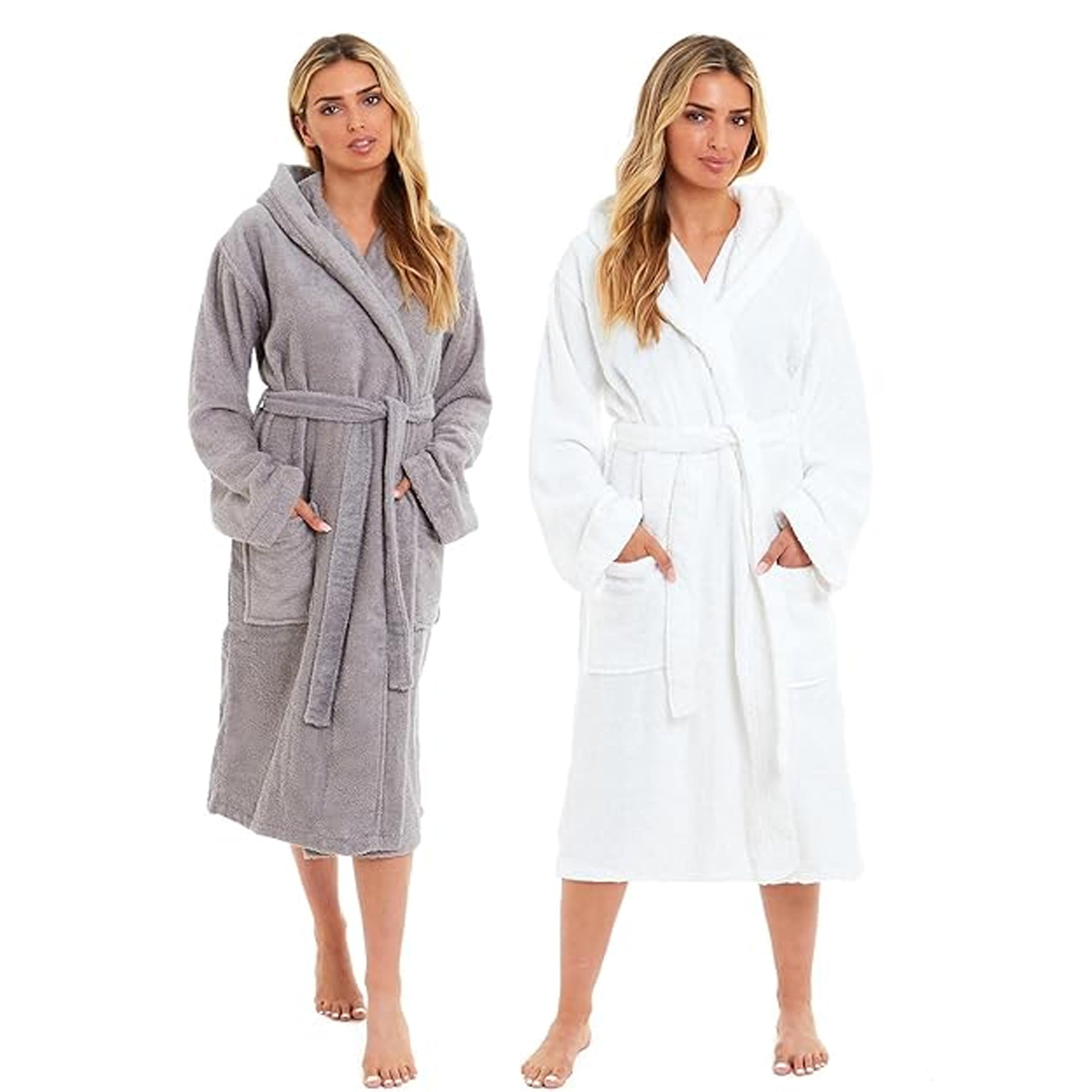 Daisy Dreamer Women Bamboo Hooded Dressing Gown Towelling Robe Ultra Absorbent Grey Cotton Rich Easy-Care Bath Robe
