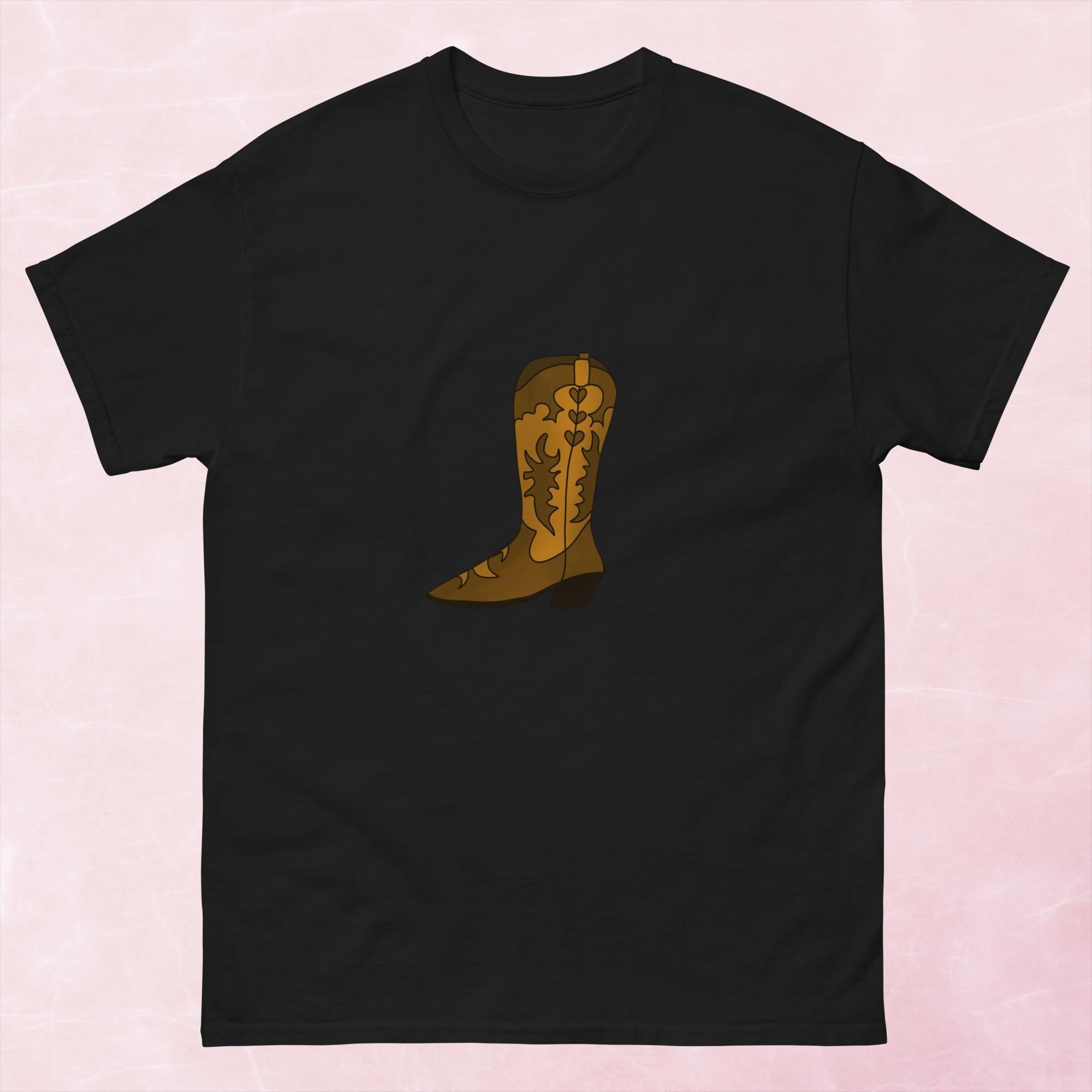Cool brown western hand illustrated cowboy boot unisex graphic t-shirt