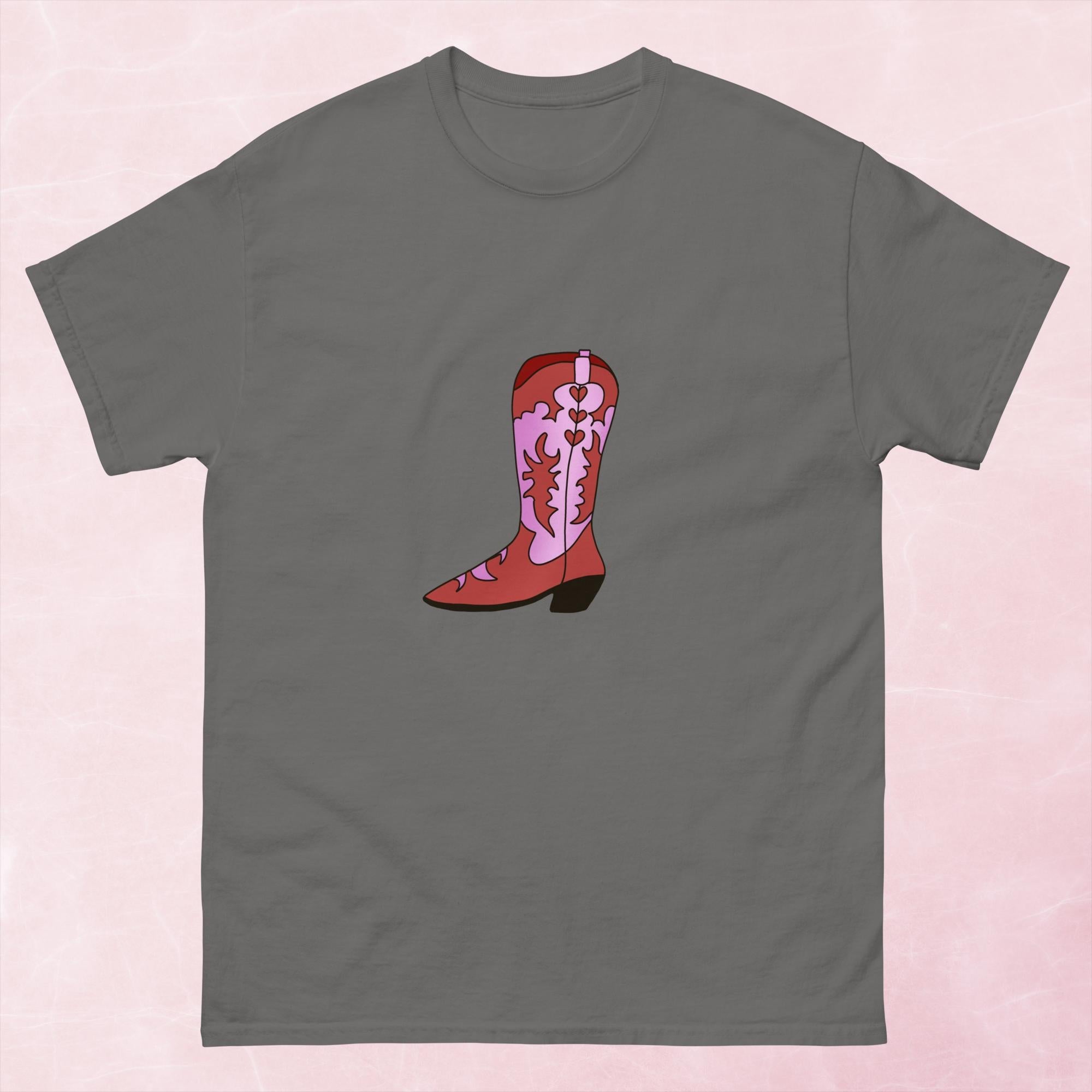Pink hand illustrated western cowboy boot unisex graphic t-shirt