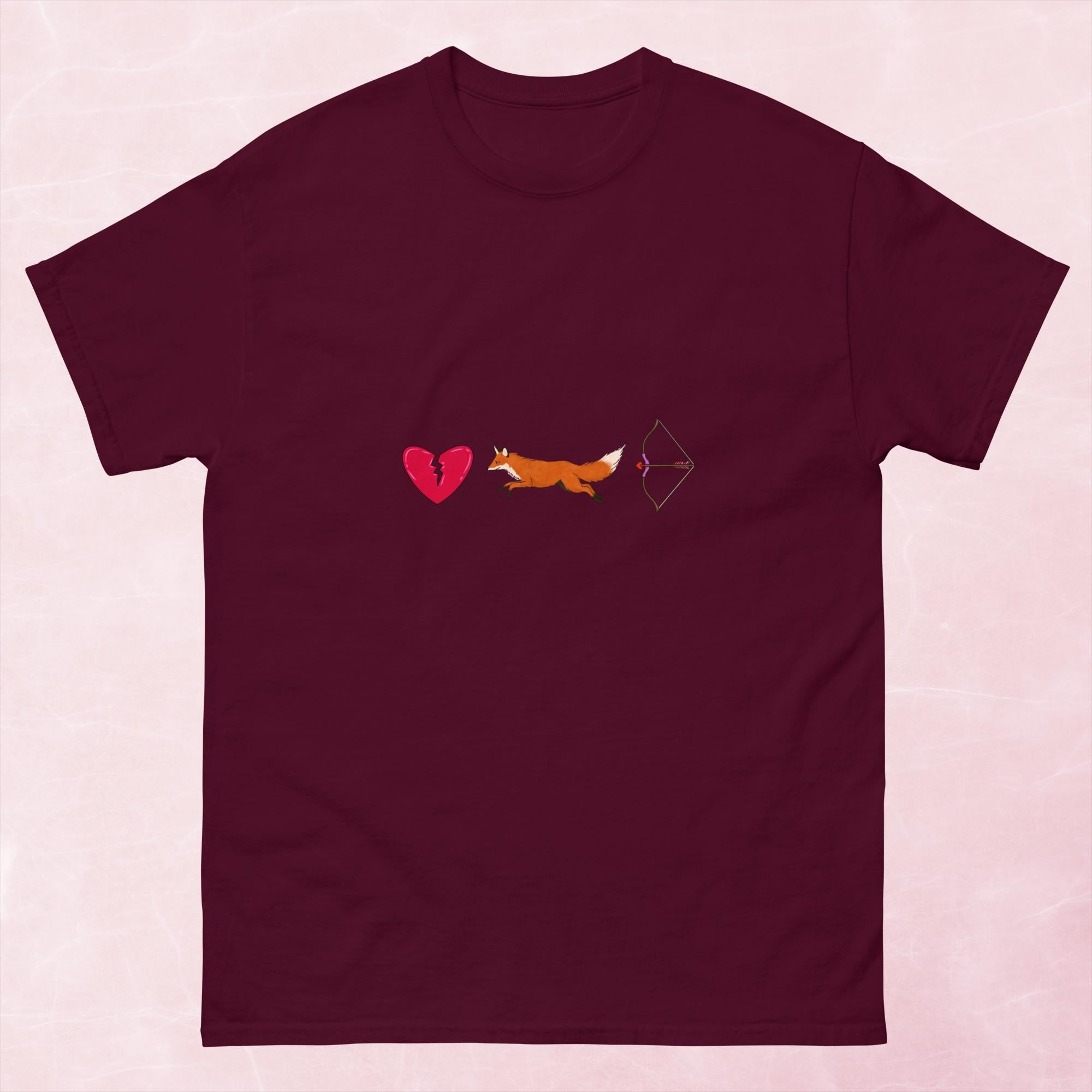 Cool hand illustrated romance themed bookish heart broken with fox and archer bow unisex tshirt
