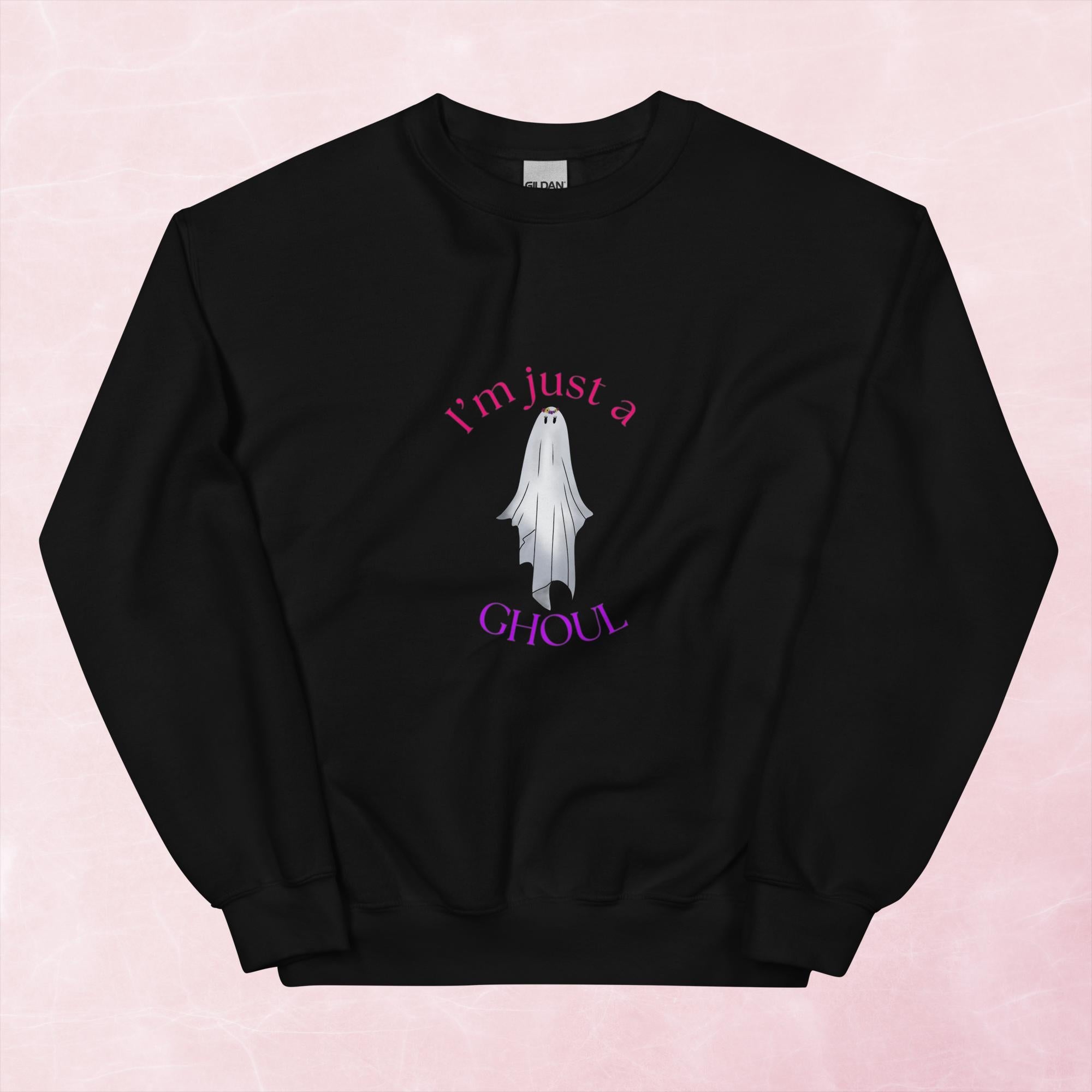 Cool spooky Halloween I'm just a ghoul ghost hand illustrated graphic unisex sweatshirt