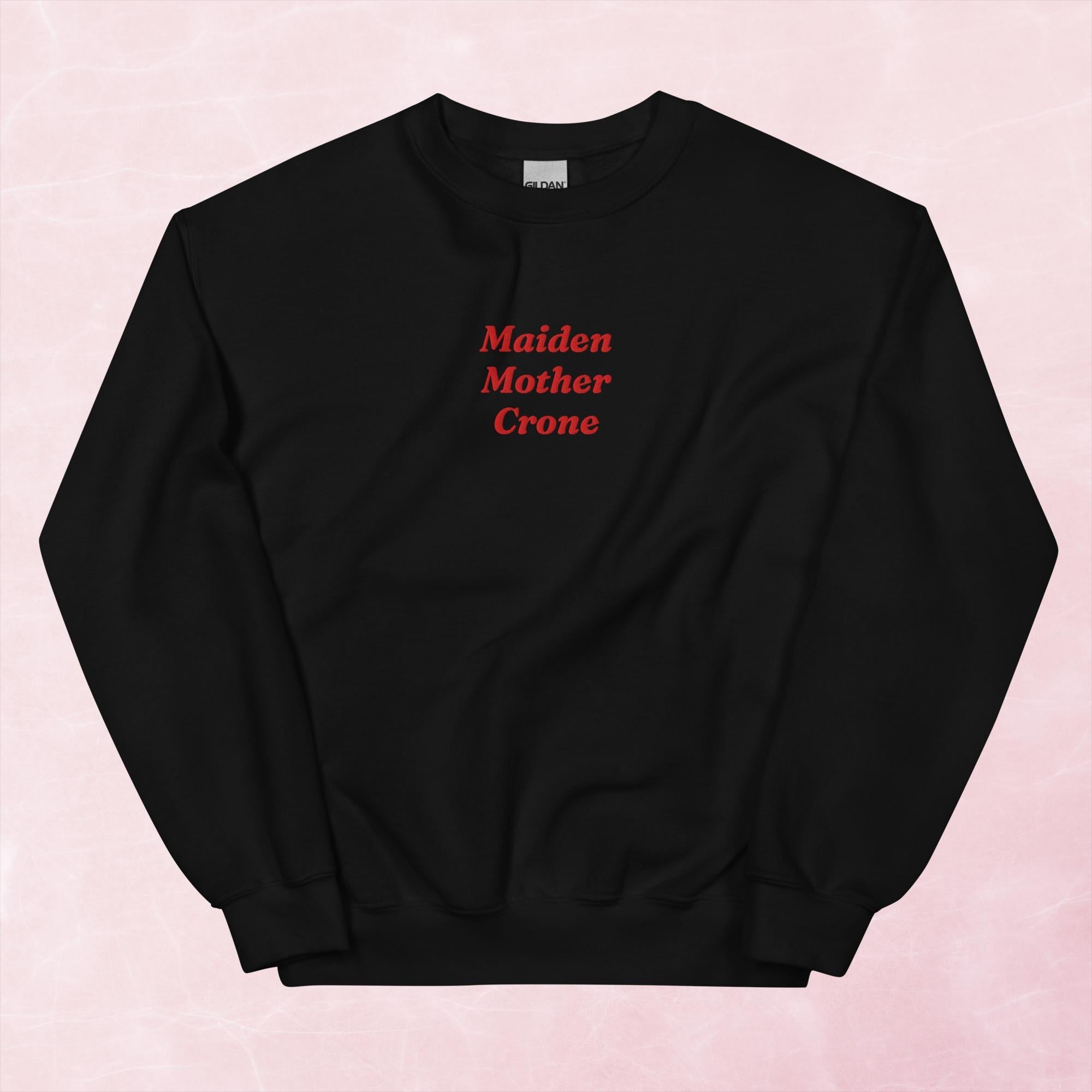 Maiden Mother Crone fantasy book inspired unisex embroidered sweatshirt