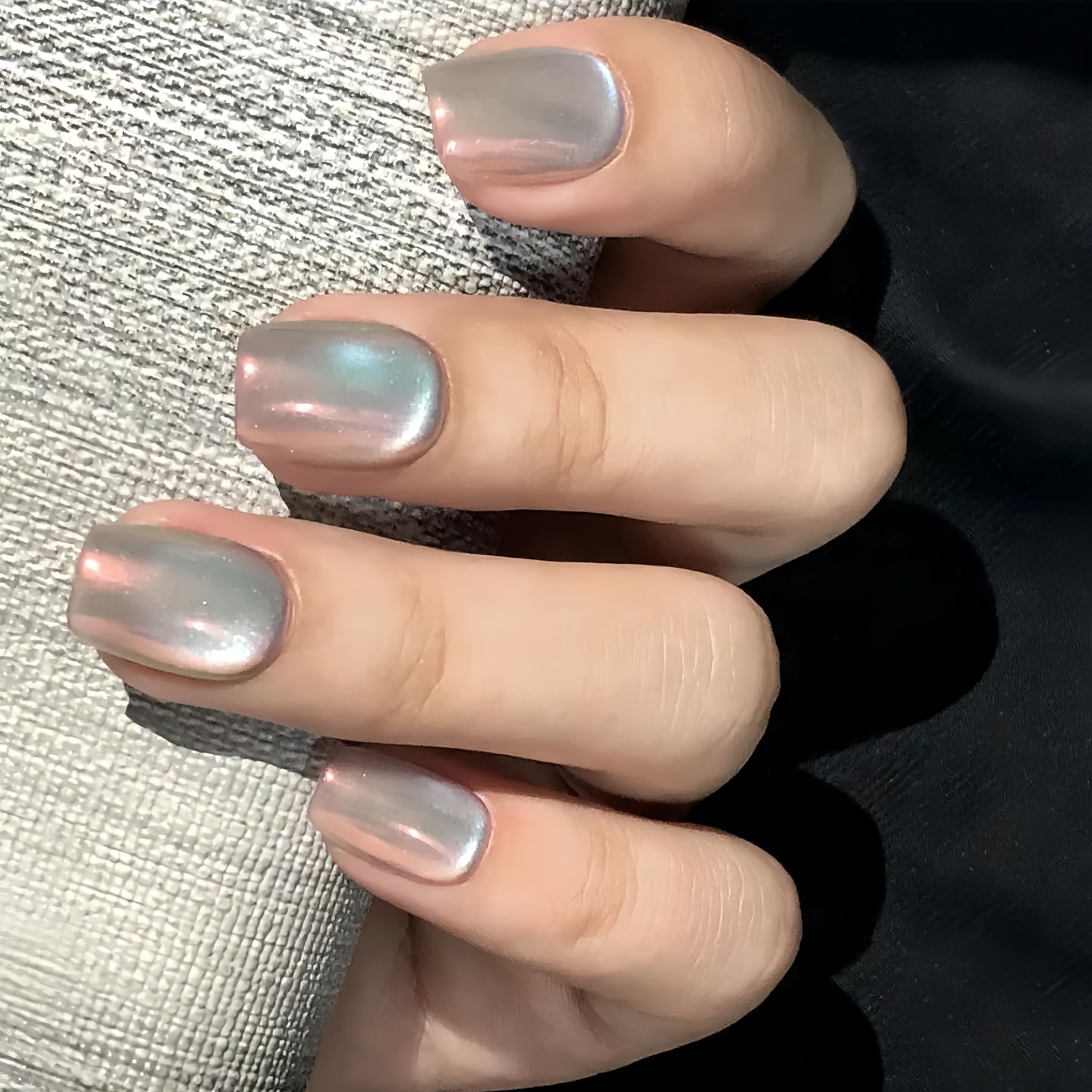 UNIYVOH Cat Eye Press-On Nails – Handmade Short Shapes with Aurora & Magnetic Shimmer (Aurora#Square Sunset River, Large)