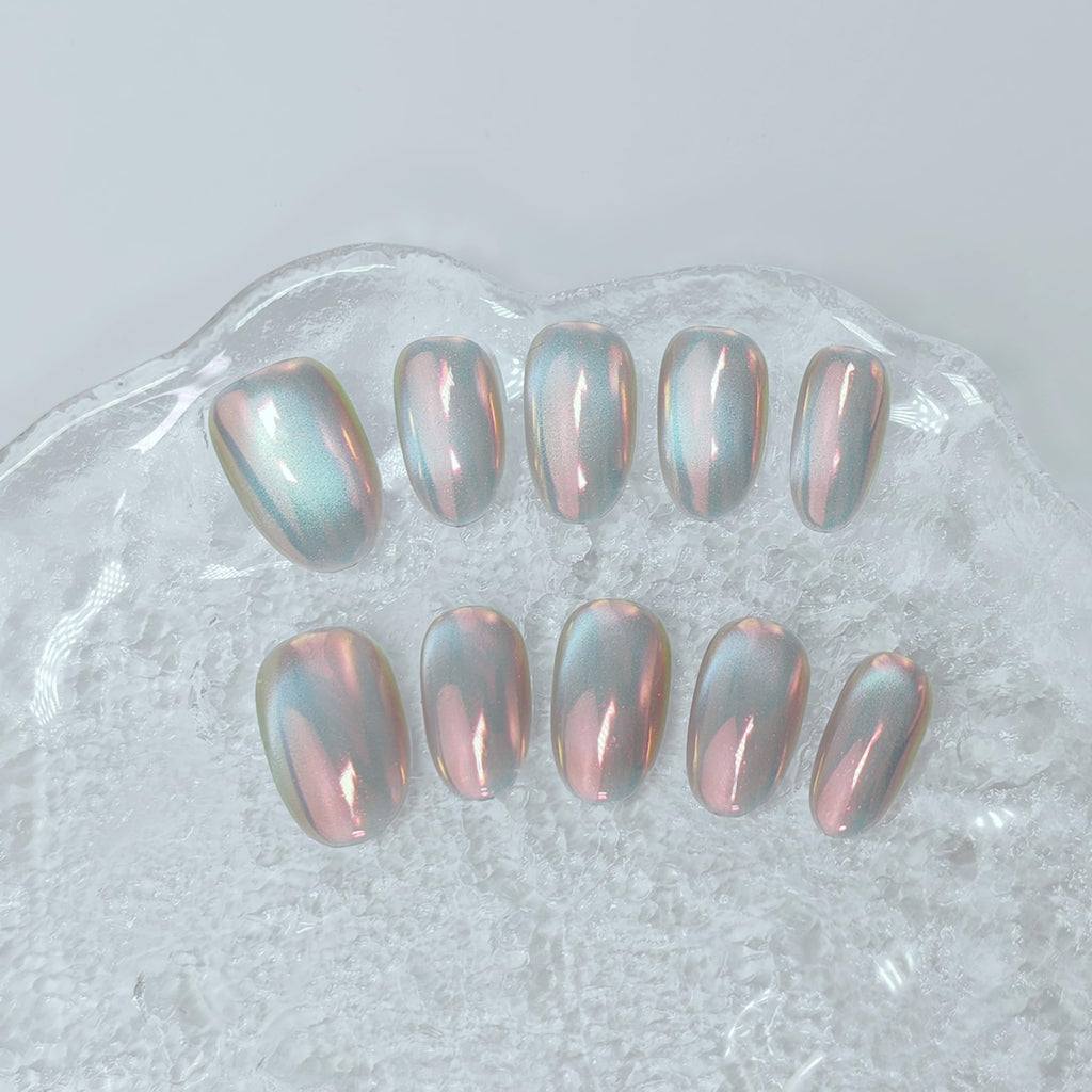 UNIYVOH Cat Eye Press On Nails – Handmade Short Nails with Aurora & Magnetic Shimmer (Small)