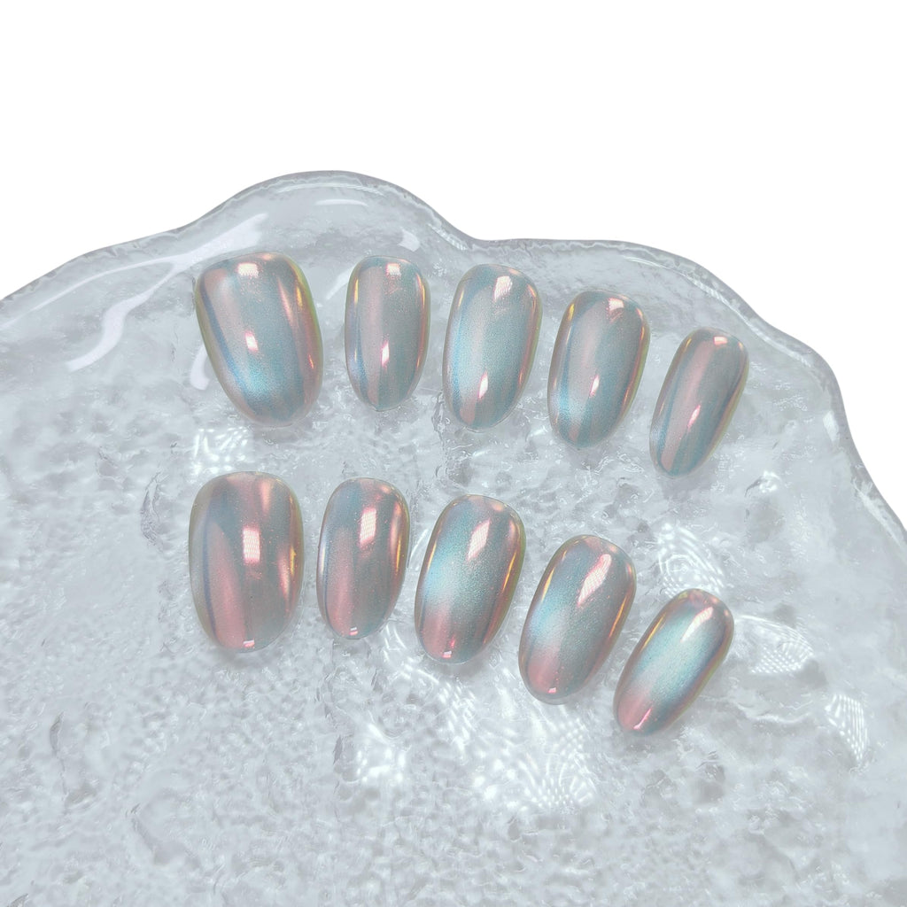 UNIYVOH Cat Eye Press On Nails – Handmade Short Nails with Aurora & Magnetic Shimmer (Small)