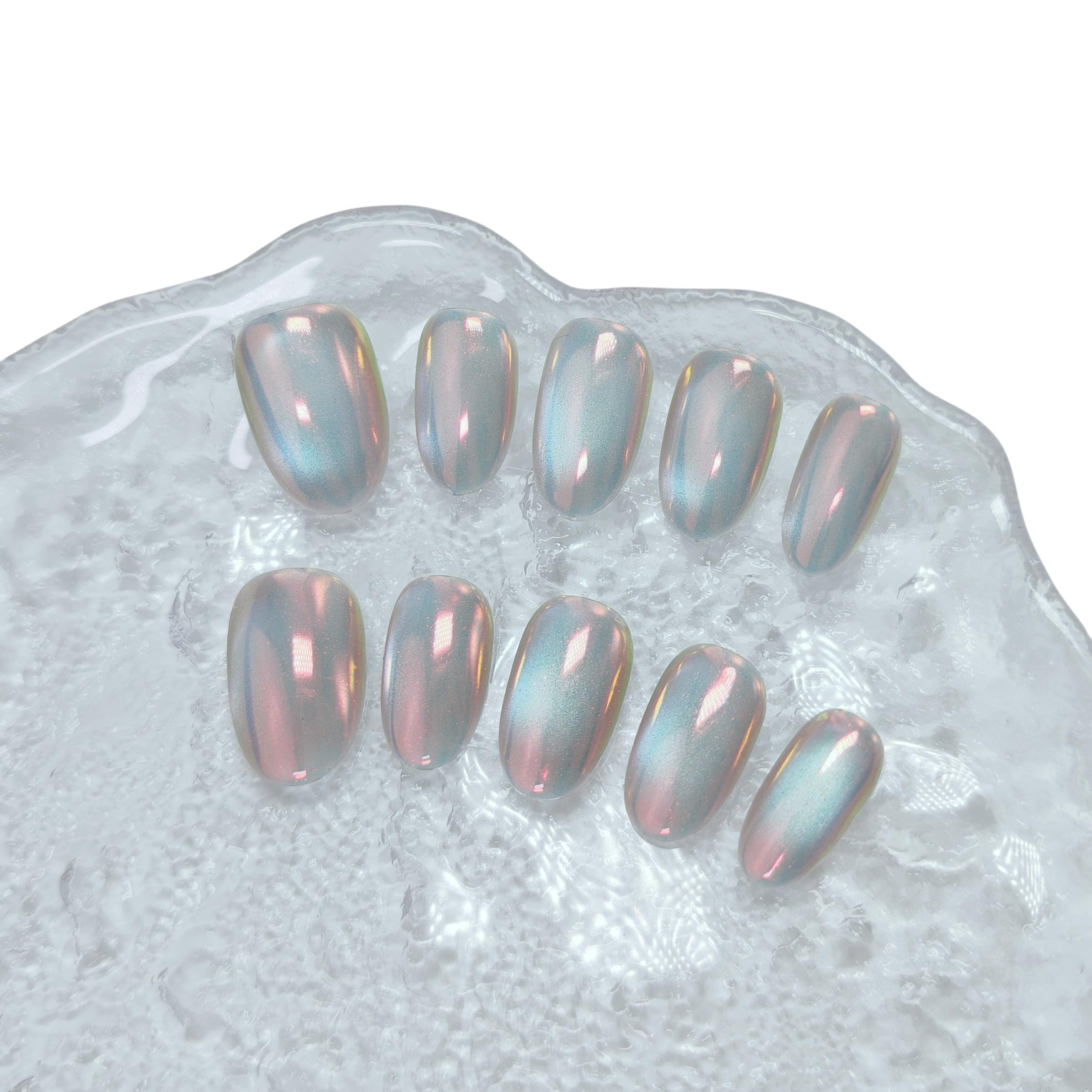 UNIYVOH Cat Eye Press On Nails – Handmade Short Nails with Aurora & Magnetic Shimmer (Small)