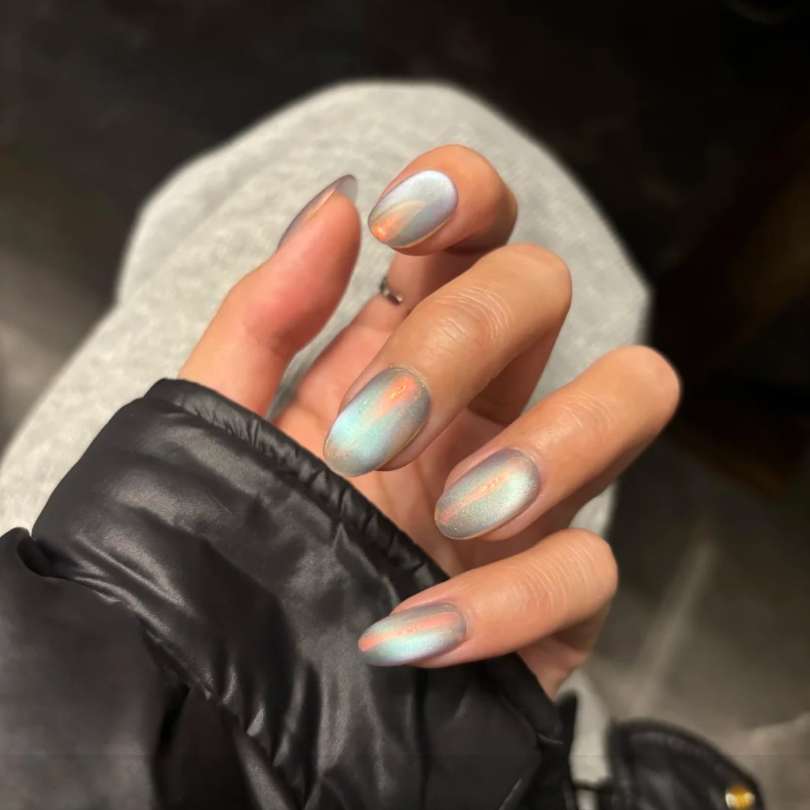 UNIYVOH Cat Eye Press On Nails – Handmade Short Nails with Aurora & Magnetic Shimmer (Small)