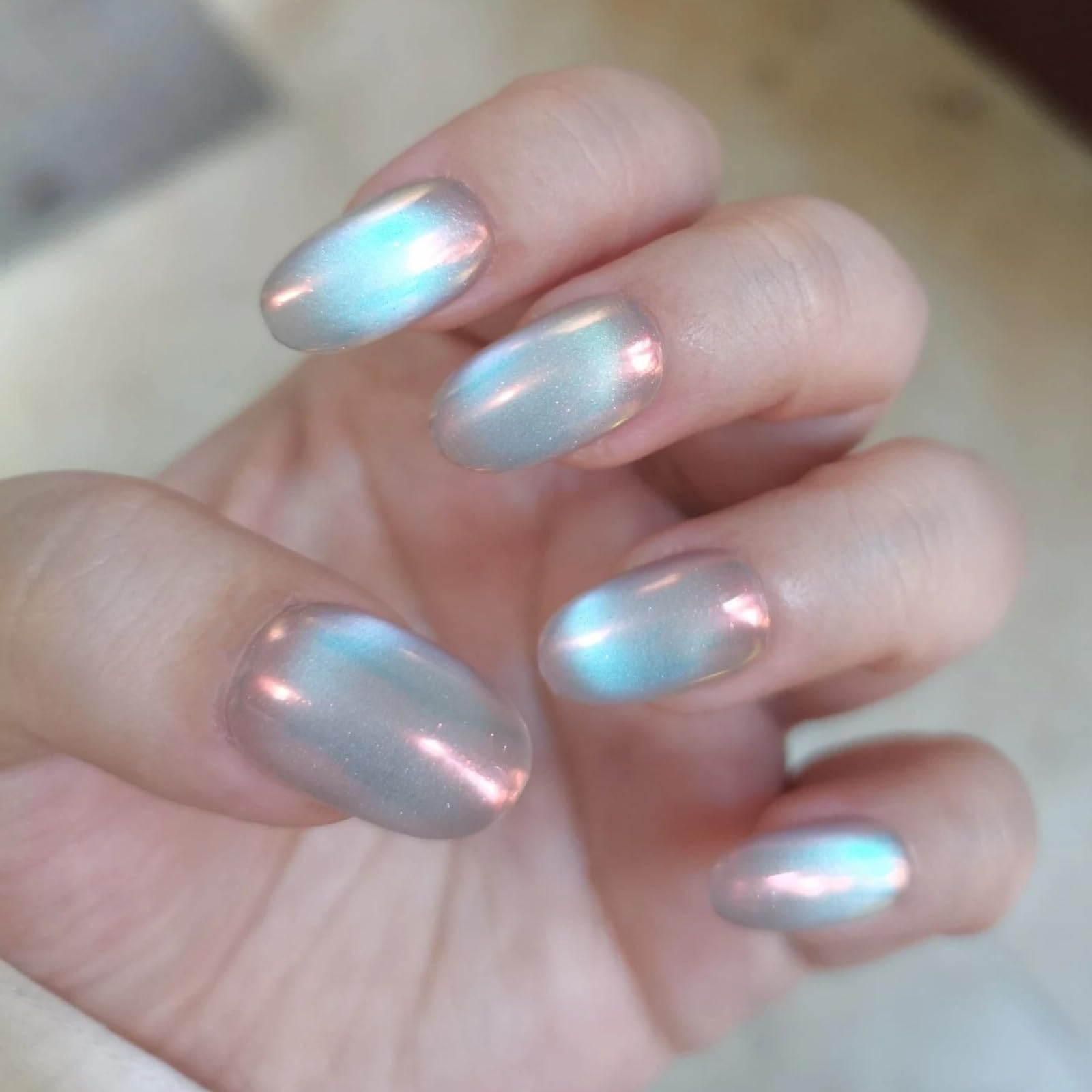 UNIYVOH Cat Eye Press On Nails – Handmade Short Nails with Aurora & Magnetic Shimmer (Small)