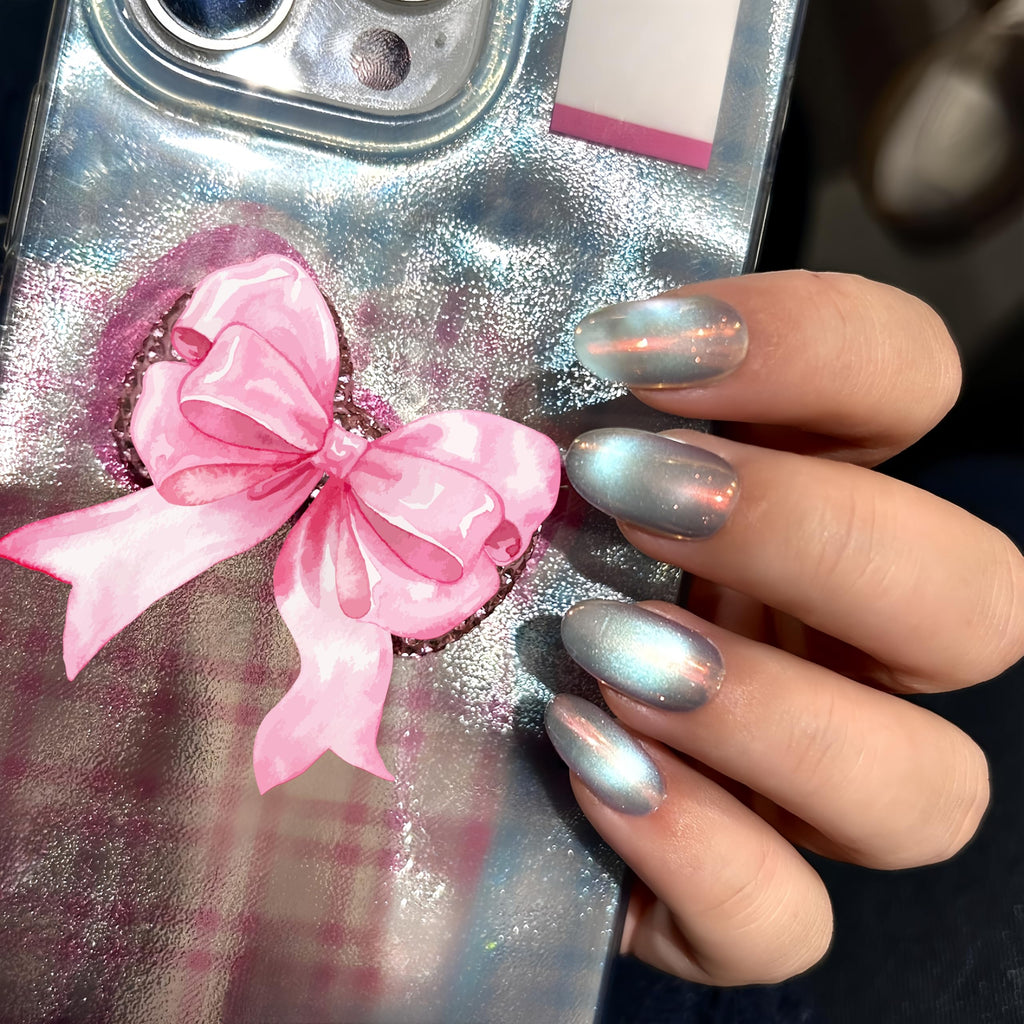 UNIYVOH Cat Eye Press On Nails – Handmade Short Nails with Aurora & Magnetic Shimmer (Small)