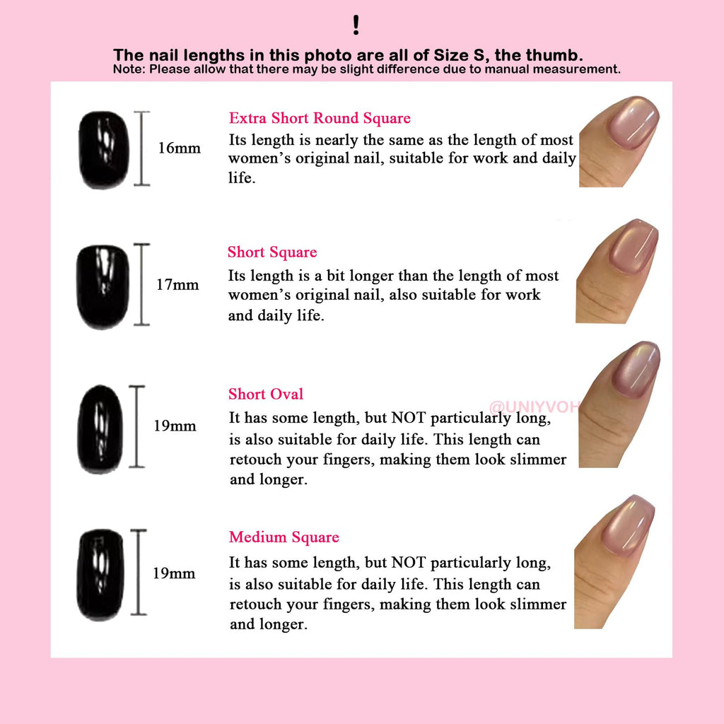 UNIYVOH Cat Eye Press-On Nails – Handmade Short Oval/Square/Round with French Tip & Magnetic Shimmer (Side: Mysterious Purple, Large)