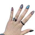 UNIYVOH Planet Small Oval Glitter Press-On Nails – Handmade Cat Eye & Aurora Designs