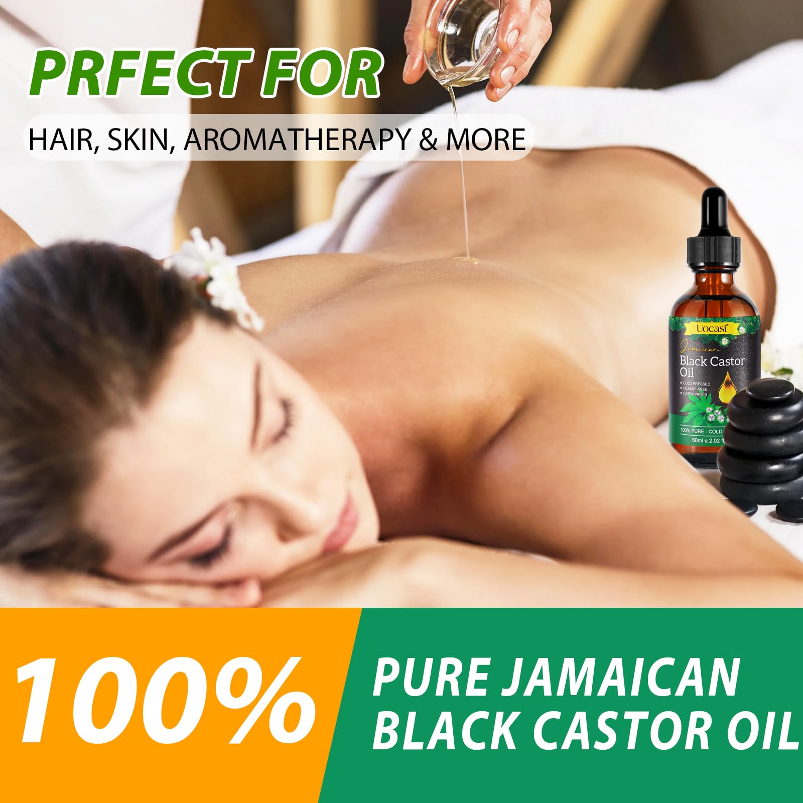 Uocasi Jamaican Black Castor Oil - 2-Pack, 100% Pure & Organic, Cold-Pressed in Glass Bottles (4.04 oz) for Hair Growth, Eyebrow Nourishment, and Skin Hydration