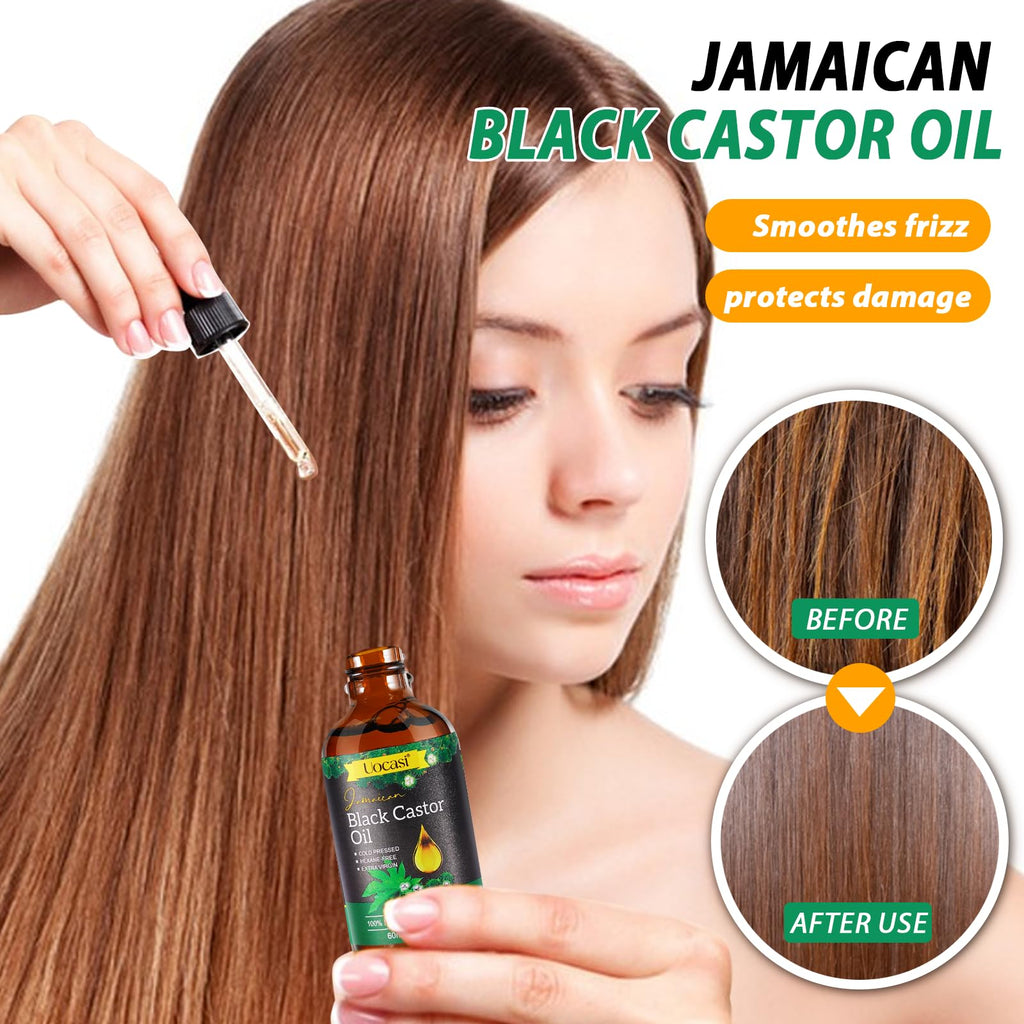 Uocasi Jamaican Black Castor Oil - 2-Pack, 100% Pure & Organic, Cold-Pressed in Glass Bottles (4.04 oz) for Hair Growth, Eyebrow Nourishment, and Skin Hydration
