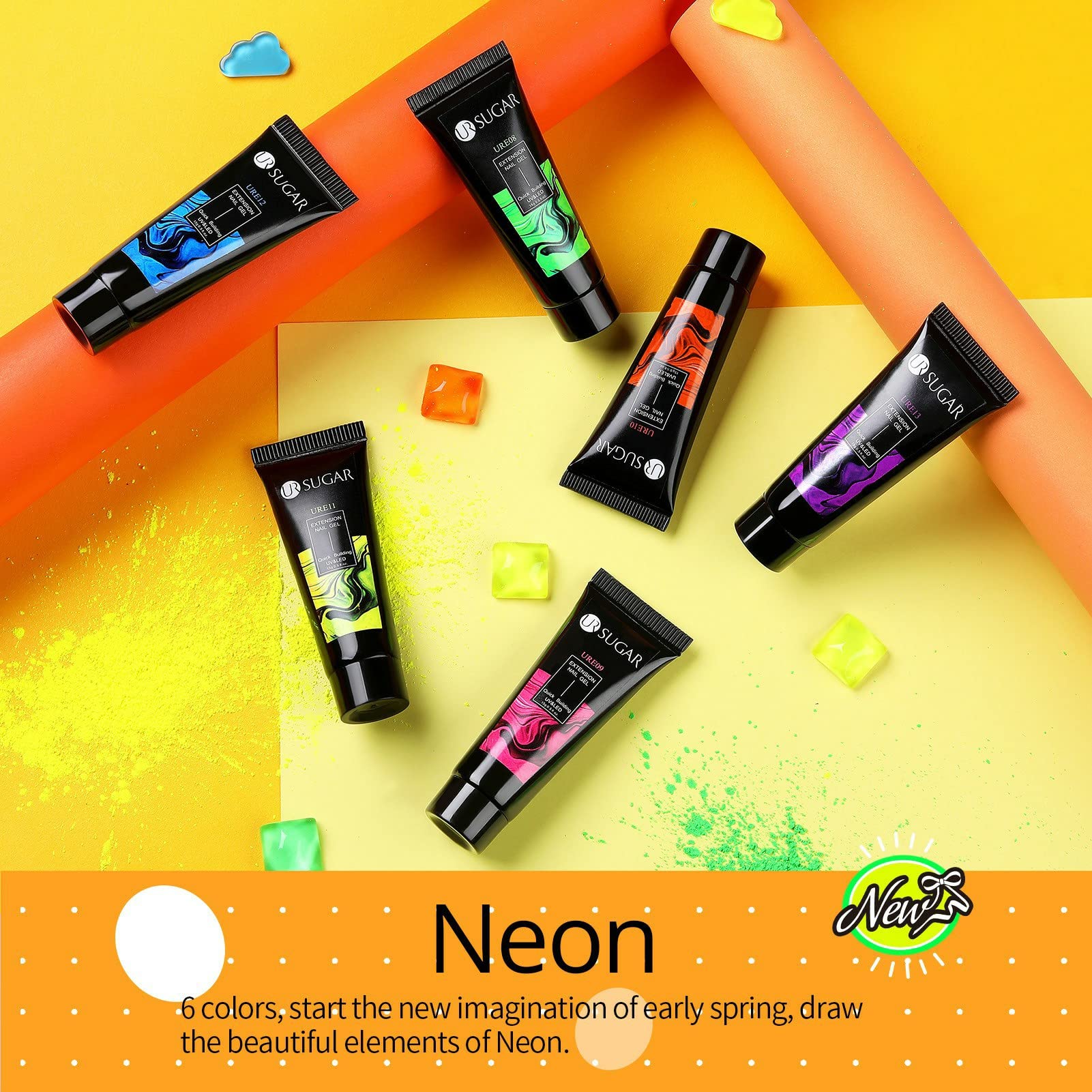 UR SUGAR Neon Poly Extension Gel Set - 6 Colors | Quick Build, Long-Lasting Gel Polish Kit