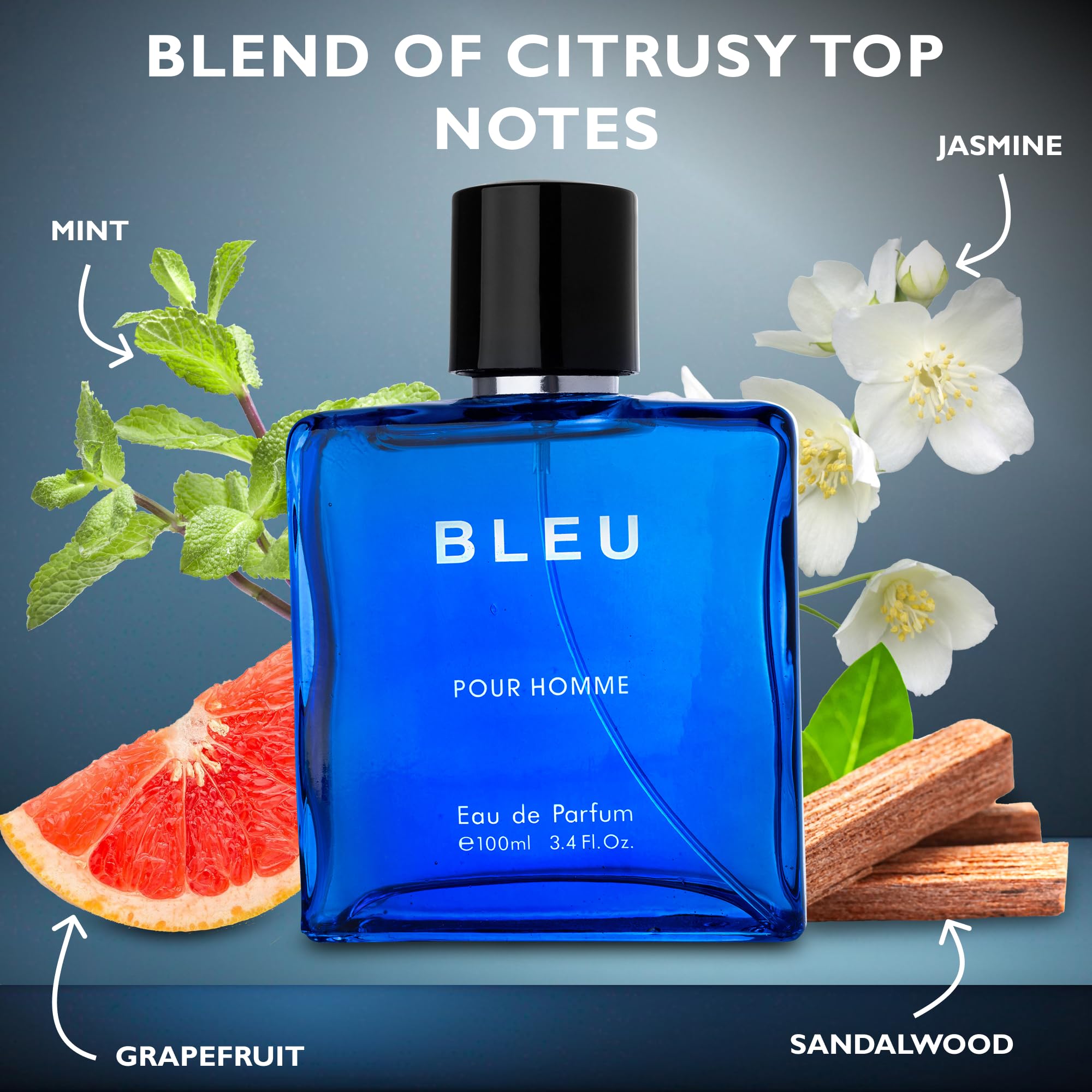 Bleu for Men Eau de Parfum – Citrusy Top Notes, Aromatic Spices & Warm Woody Undertones | 3.4 fl oz
