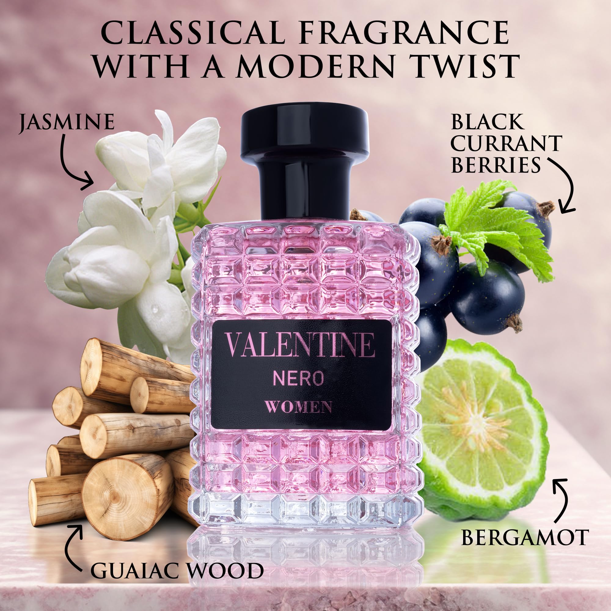 URBAN COLLECTION Valentine for Women Eau De Parfum | Amber Floral Jasmine, Bourbon Vanilla & Woods – 100ml