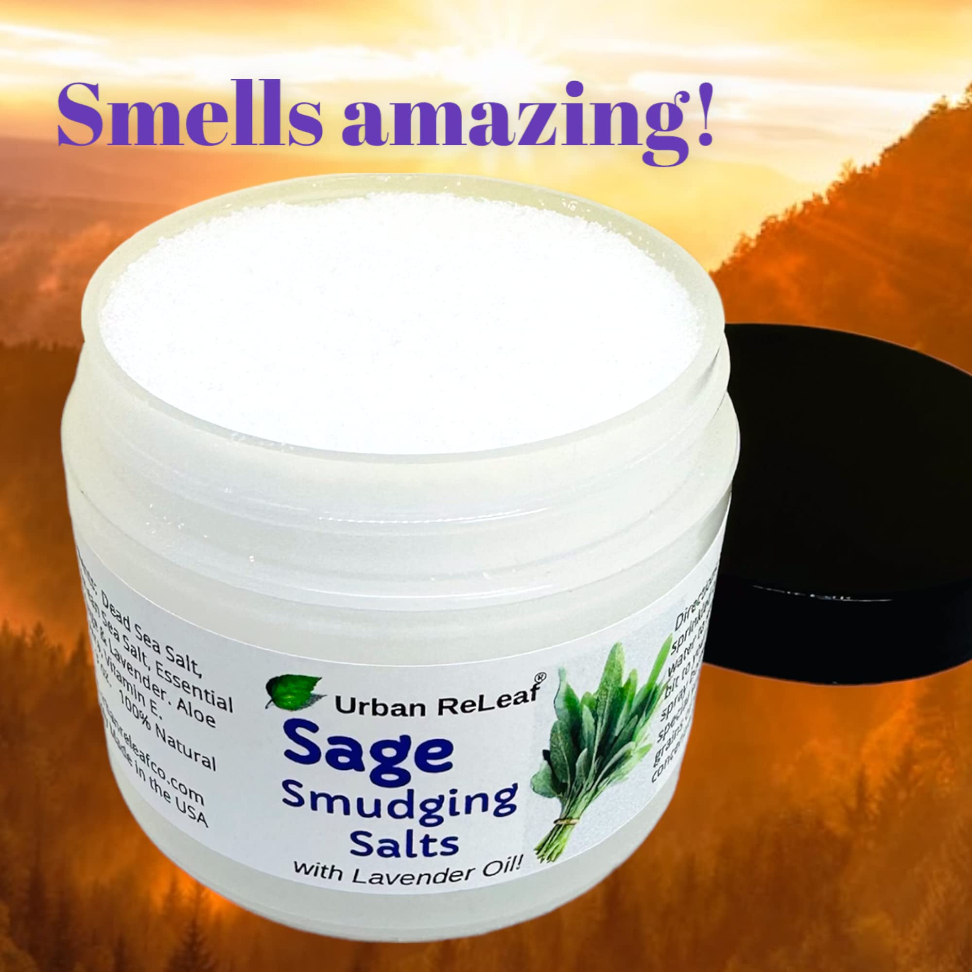 Urban ReLeaf Sage Smudging Salts with Lavender Oil – Smokeless Cleansing (Pack of 2)