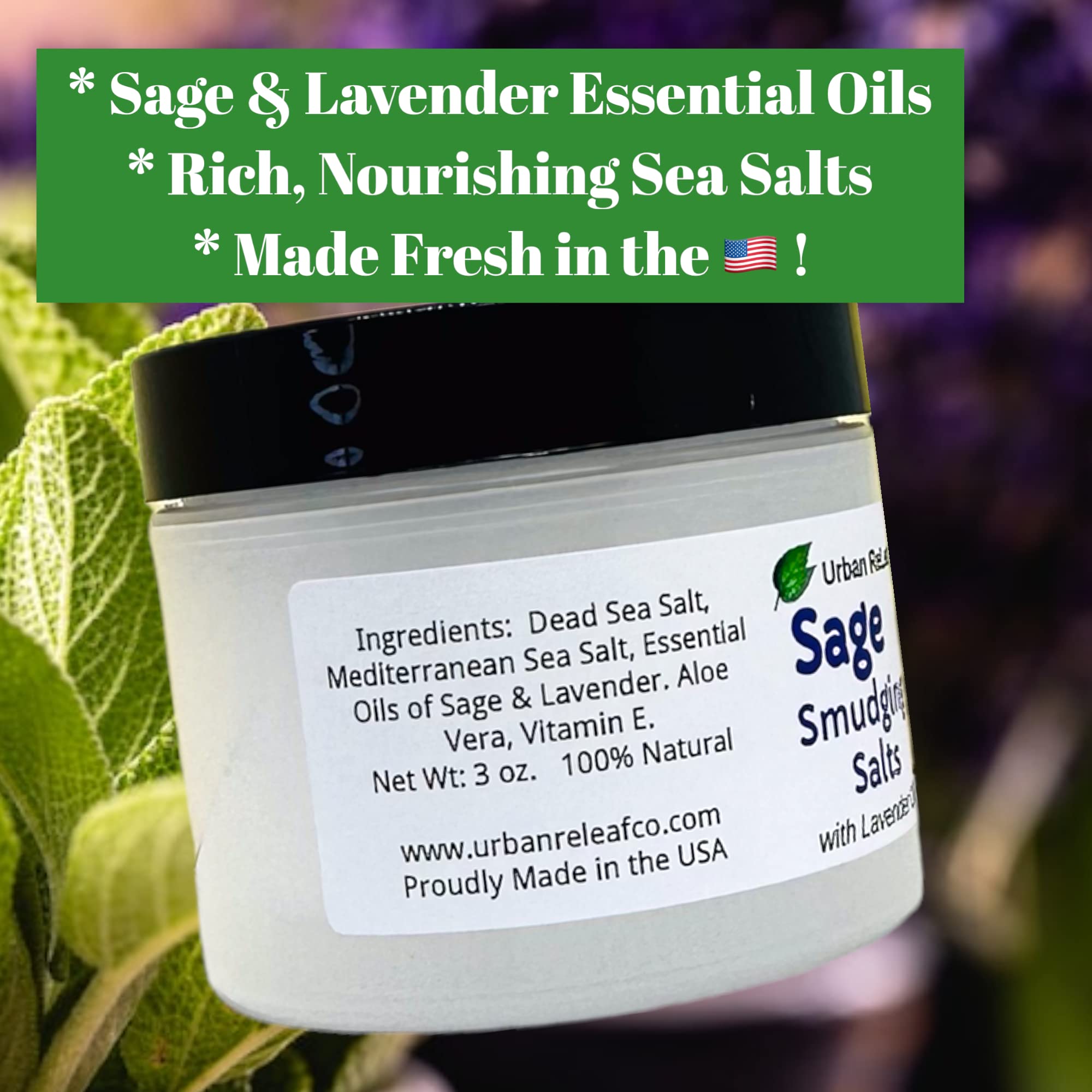 Urban ReLeaf Sage Smudging Salts with Lavender Oil – Smokeless Cleansing (Pack of 2)