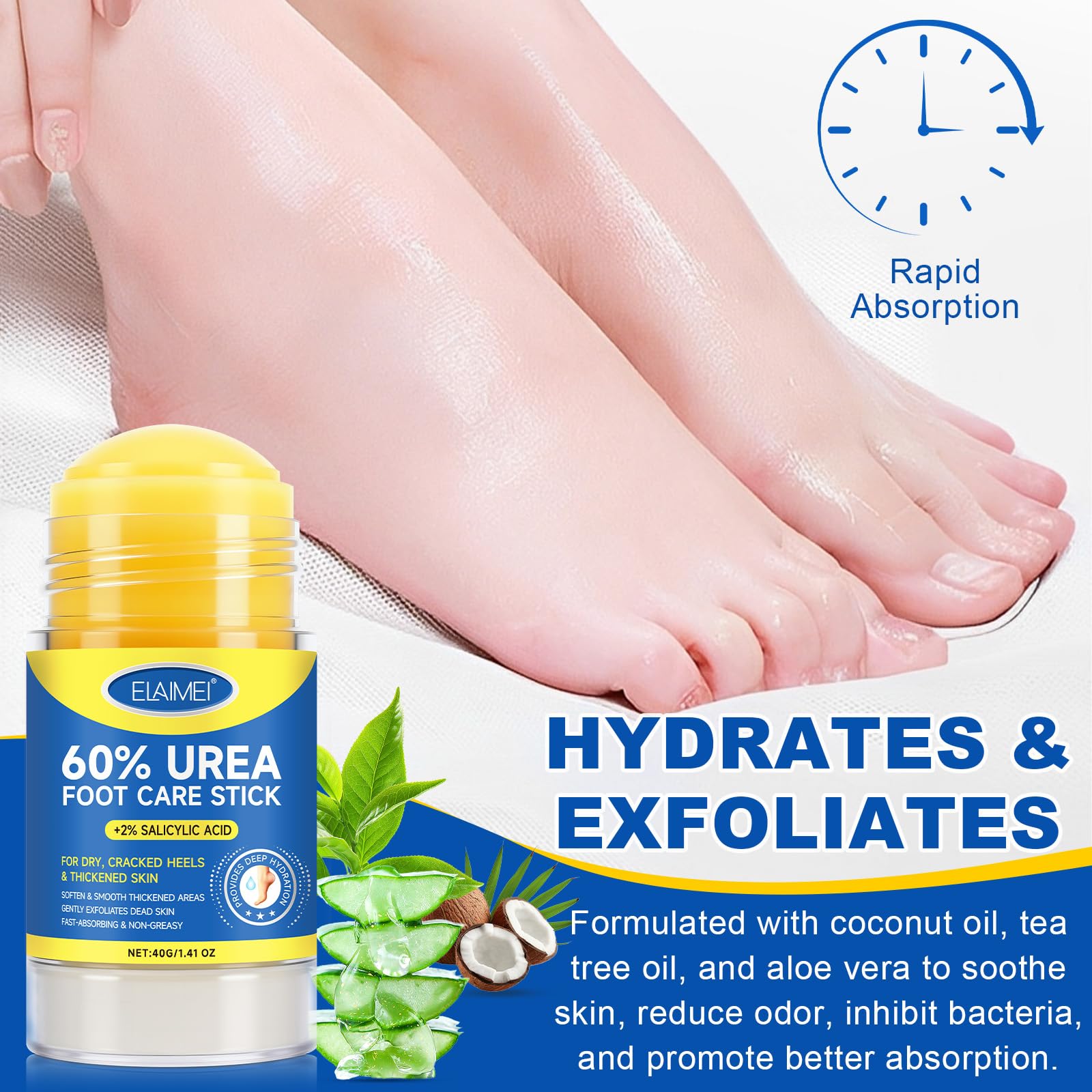 60% Urea Foot Care Stick with 2% Salicylic Acid – Deep Moisture & Gentle Exfoliation, 1.41 oz