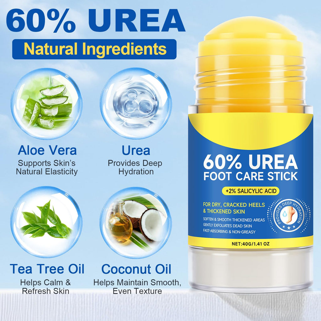 Urea 60% & Salicylic Acid 2% Callus Softener Stick – Exfoliating Balm for Dry Feet & Hands | 2-Pack 80g