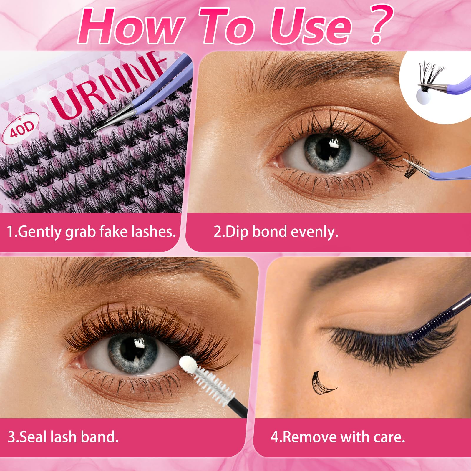 URNNE Lash Extension Kit – 320 Pcs 40D Clusters with Bond & Seal