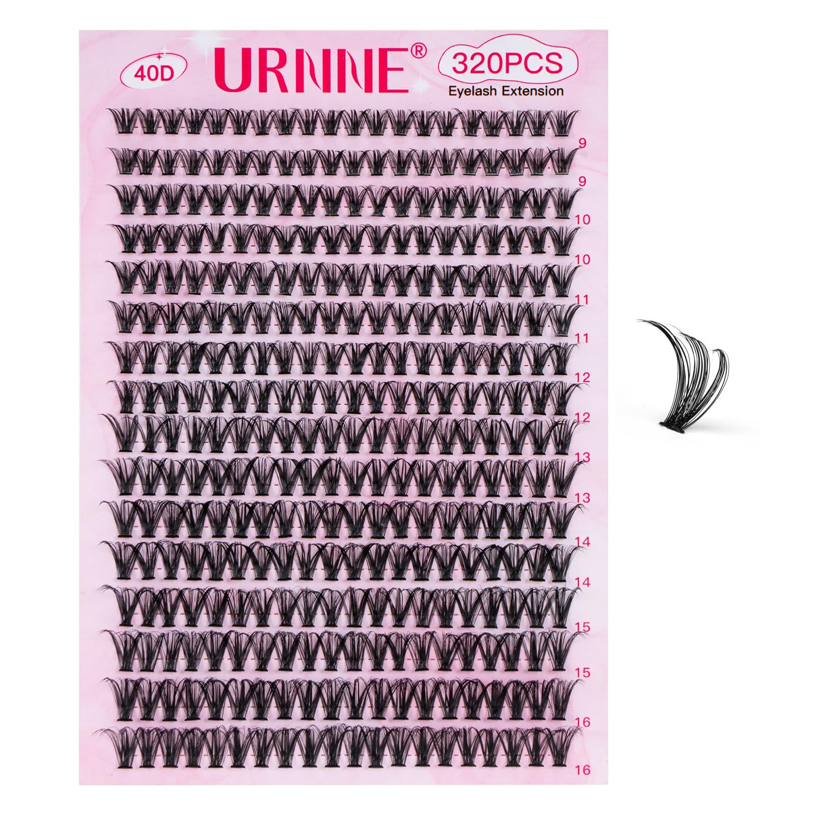 URNNE Lash Extension Kit – 320 Pcs 40D Clusters with Bond & Seal