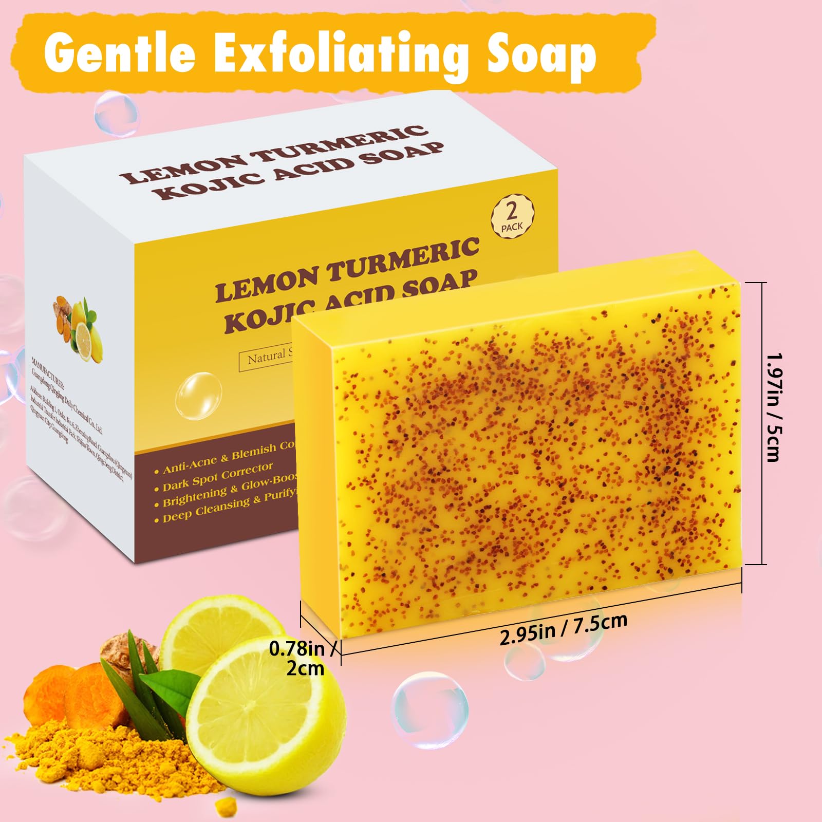 Urrznp Lemon Turmeric Kojic Acid Soap Bar – Dry Skin Formula (2 Bars)