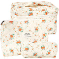 URSKYTOUS 3Pcs Cotton Quilted Makeup Bag Set – Floral Travel Cosmetic Bags