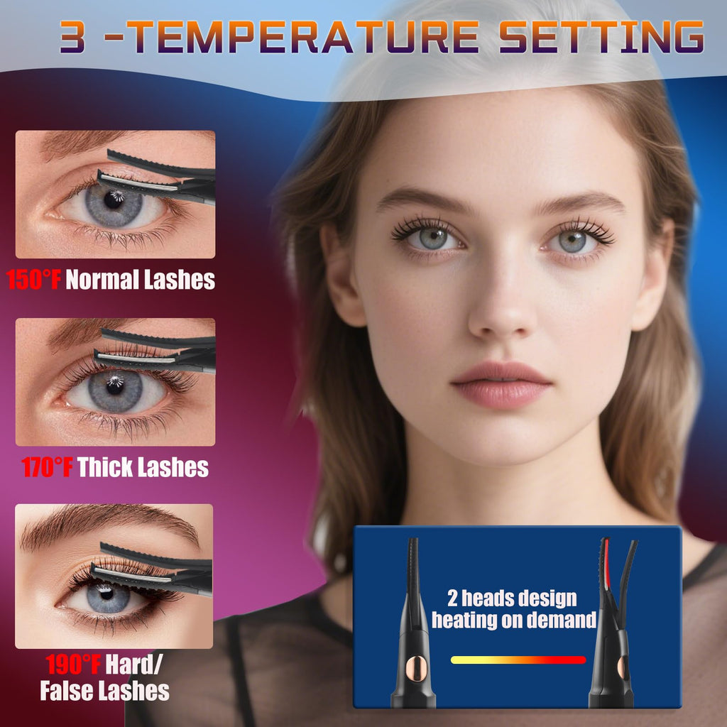 URSOBTF Heated Eyelash Curler – 2-in-1 Clip-Type, LED Display, 3 Temps, USB-C Rechargeable