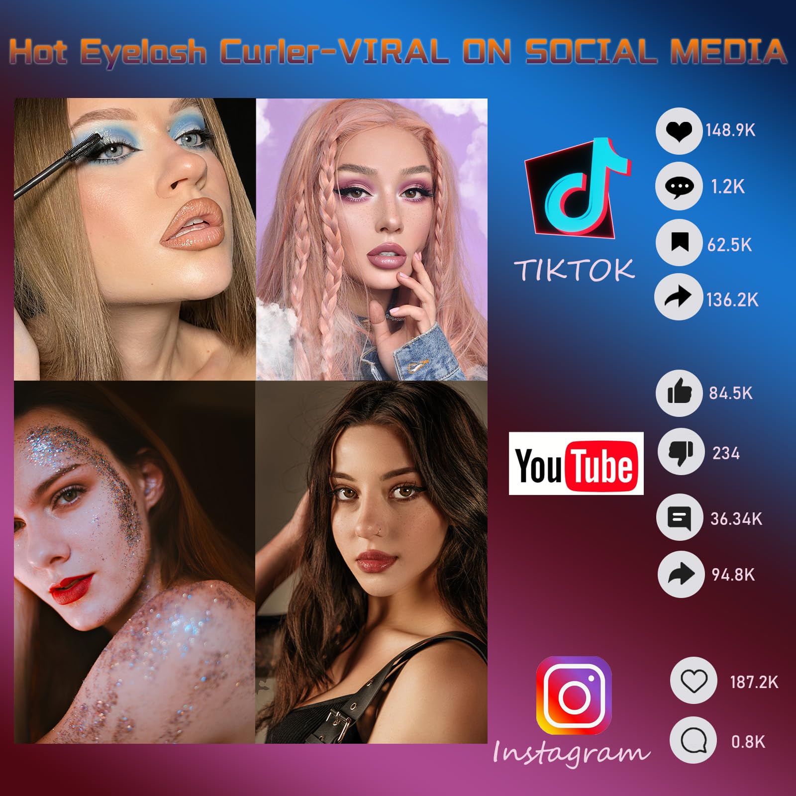 URSOBTF Heated Eyelash Curler – 2-in-1 Clip-Type, LED Display, 3 Temps, USB-C Rechargeable
