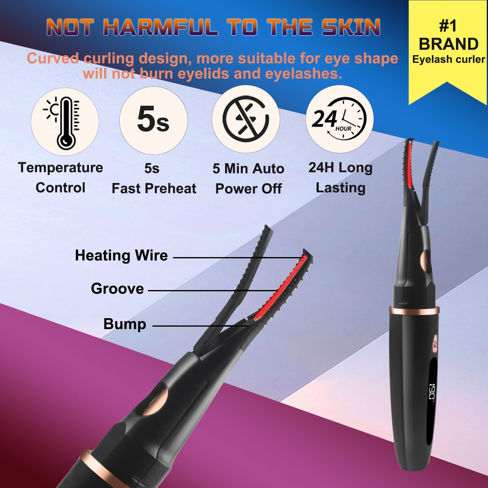 URSOBTF Heated Eyelash Curler – 2-in-1 Clip-Type, LED Display, 3 Temps, USB-C Rechargeable