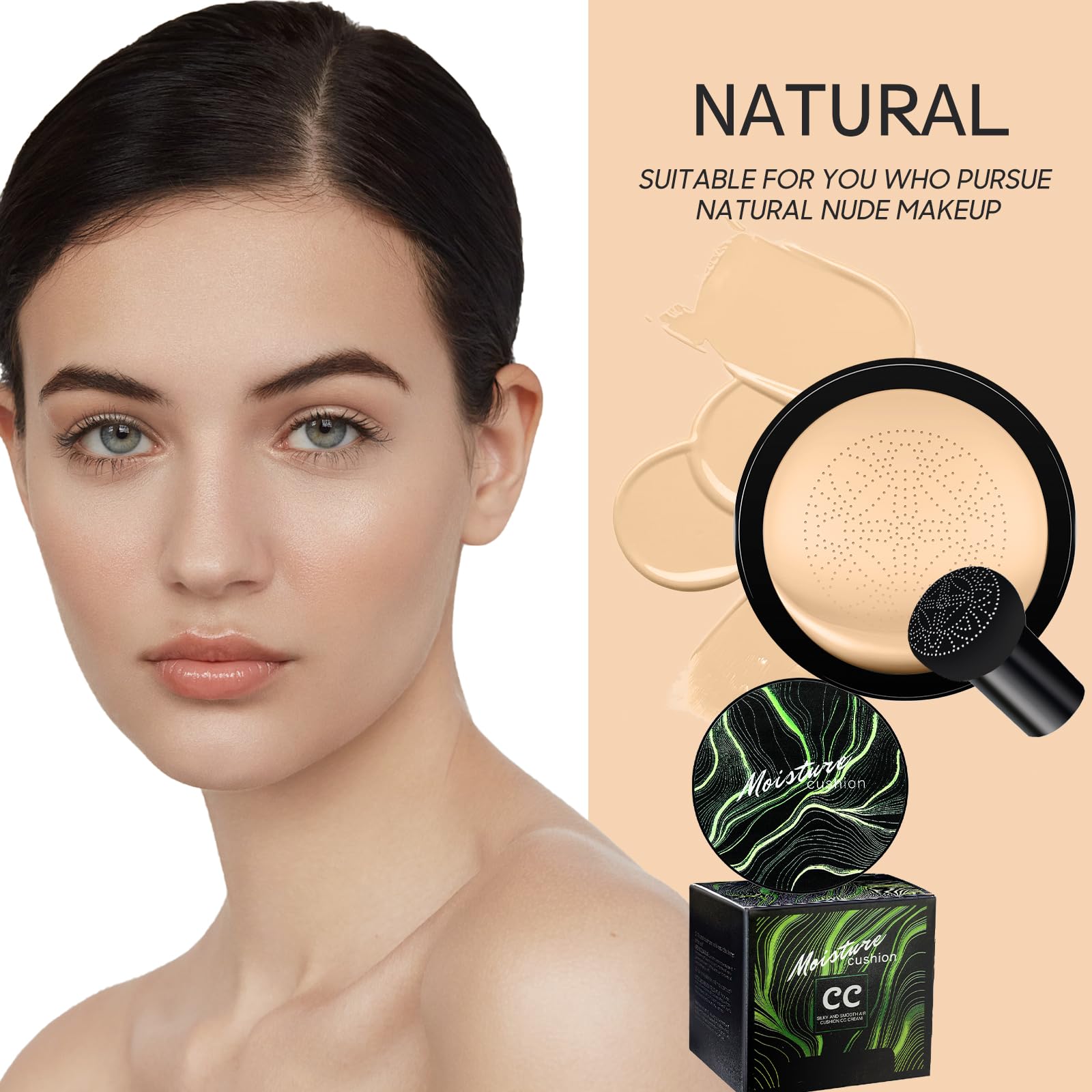 Ursoulney Mushroom Head Air Cushion CC Cream – Full Coverage Foundation, Long-Lasting (2-Pack, Natural)