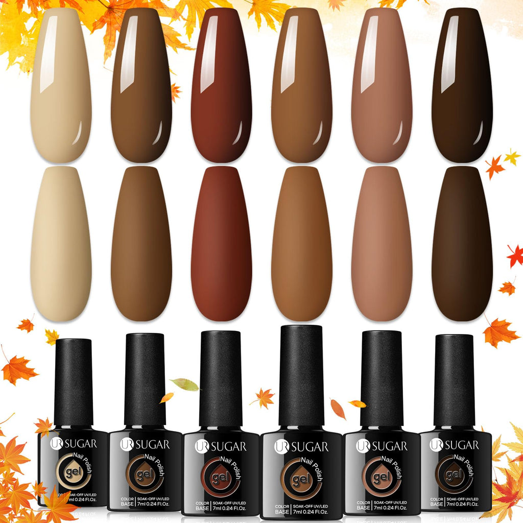 UR SUGAR Brown Gel Nail Polish Set — 6 Fall Colors (Soak-Off)