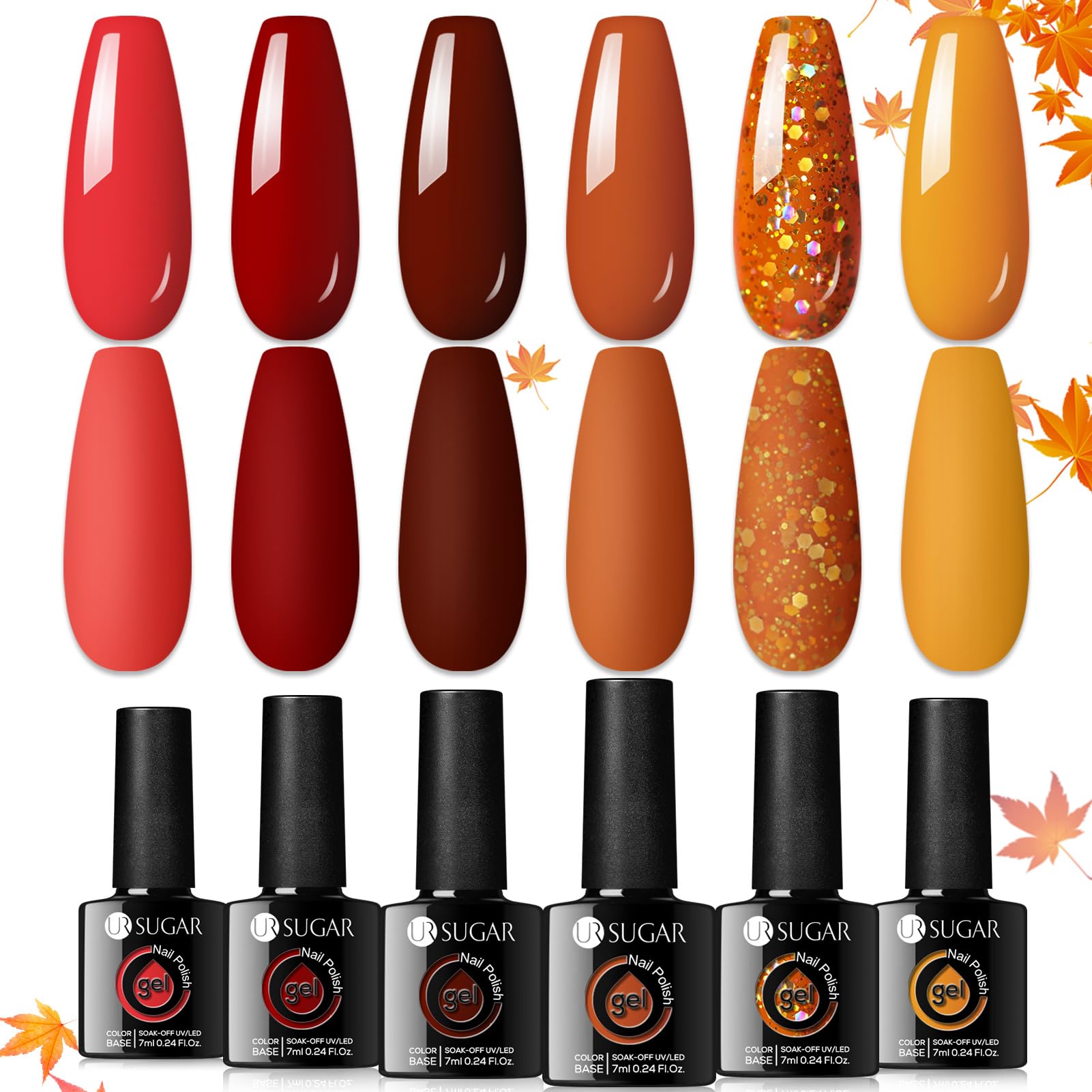 UR SUGAR Fall Winter Gel Nail Polish Set – 6 Colors, Soak-Off, Long-Lasting High-Gloss