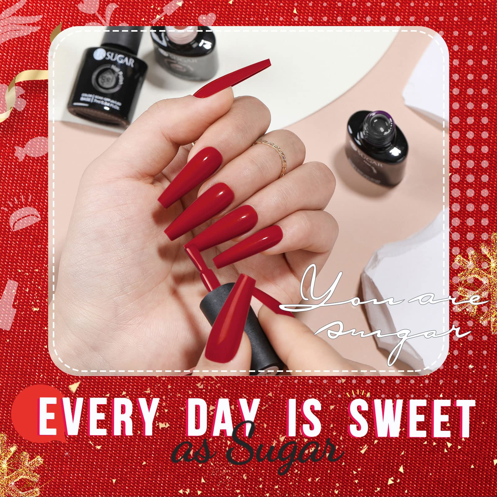 UR SUGAR Christmas Gel Nail Polish Set — 6 Colors (Sparkle Green, Dark Green, Glitter Red, Christmas Red, Bling Silver, Glitter Champagne)