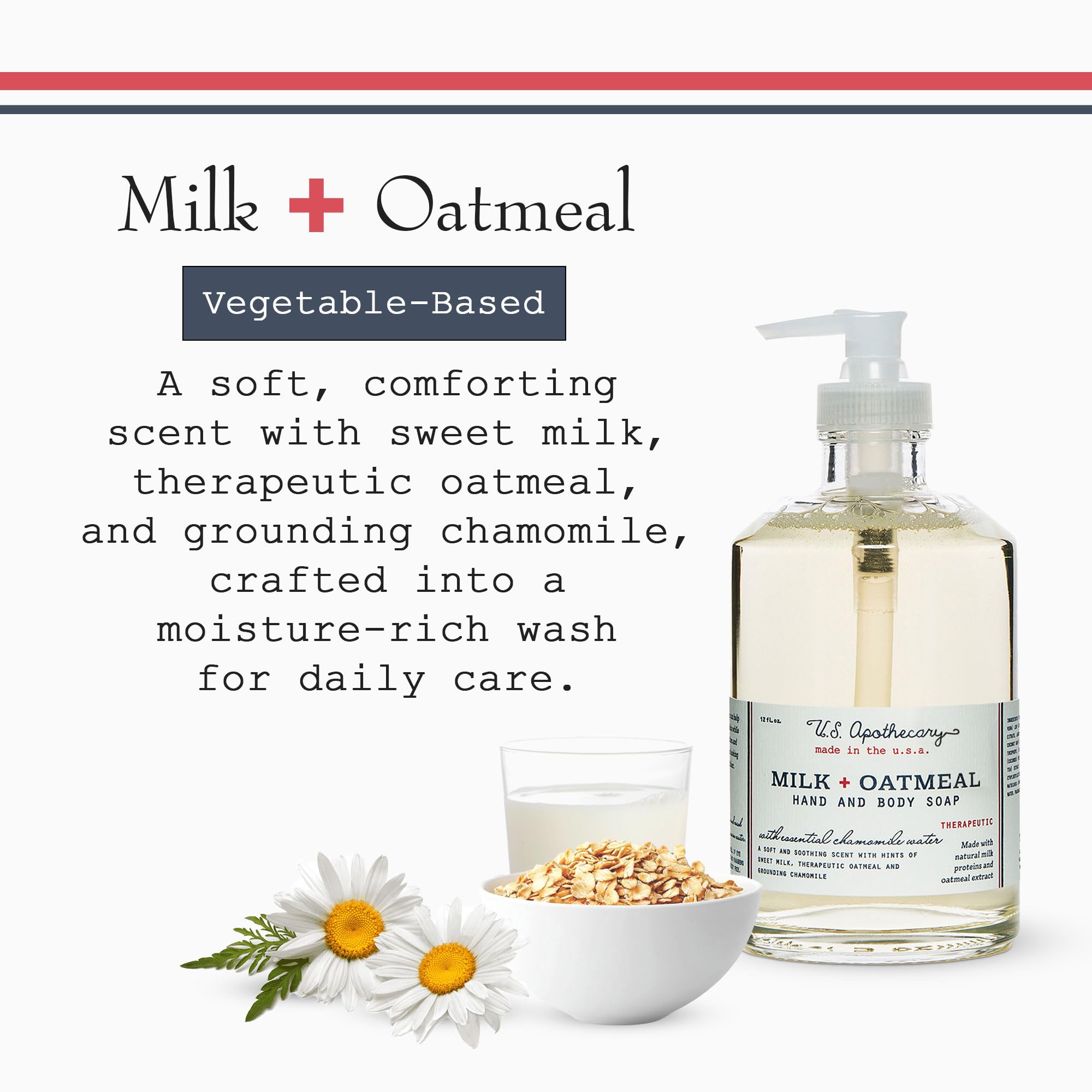 U.S. Apothecary Milk & Oatmeal Hand Soap | Creamy-Sweet Scent, Oatmeal Extract & Milk Proteins, 12 fl oz