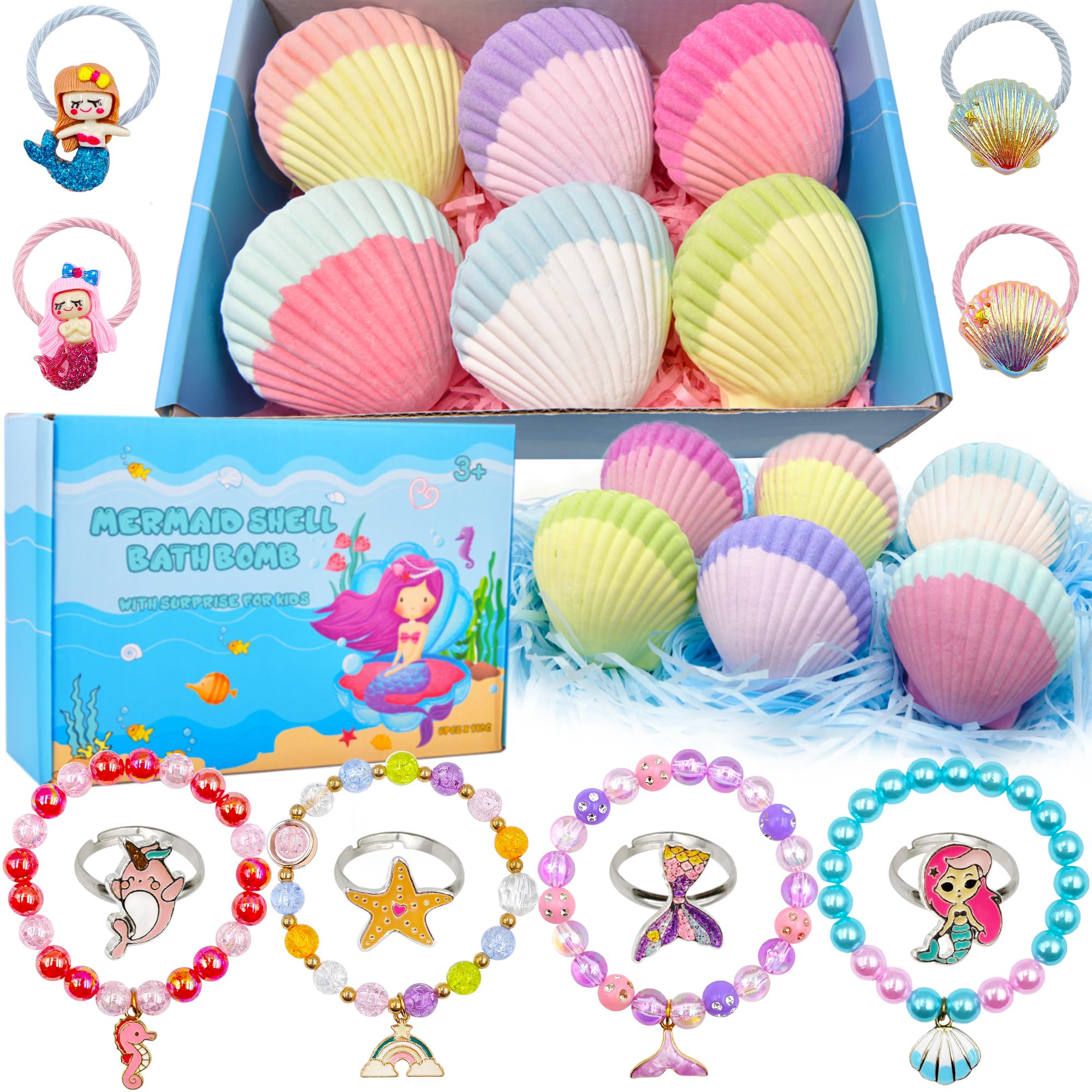 Usand Mermaid Bath Bombs for Kids – 6 Surprises, Natural Fizzy Fun