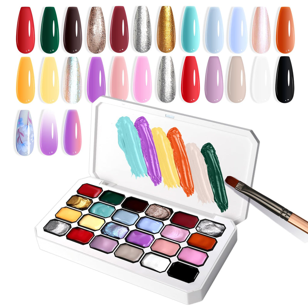 U-Shinein Gradient Painting Gel – 24 Glitter Ombre Colors for Silver & Gold Aura Nails | French Manicure DIY Kit