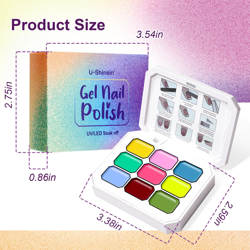 U-Shinein Gradient Painting Gel – 9-Color Ombre Kit | UV Soak-Off, No-Wipe, ChromaGlow