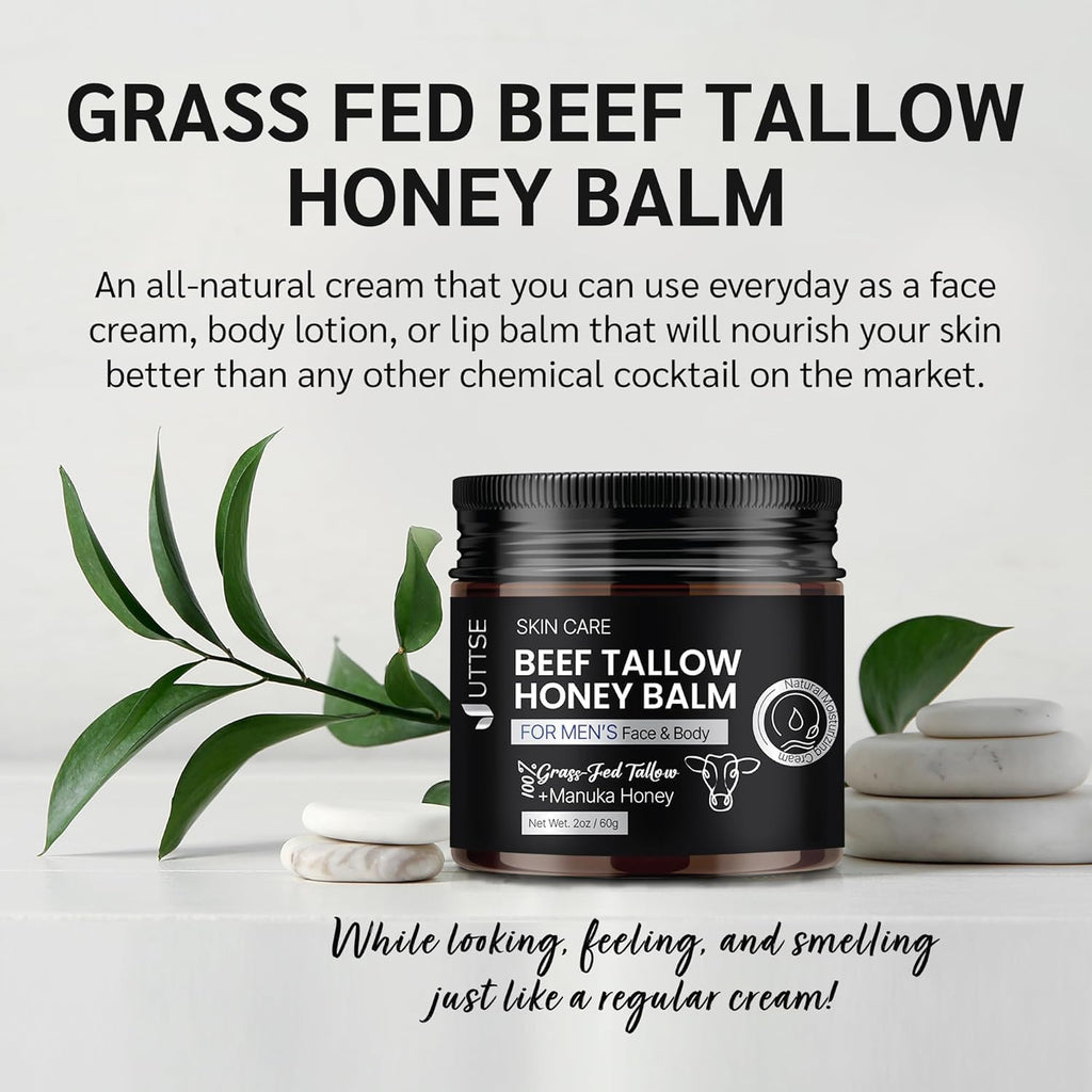 Uttse Men's Beef Tallow Balm — 2 oz Face Moisturizer with Honey & Olive Oil