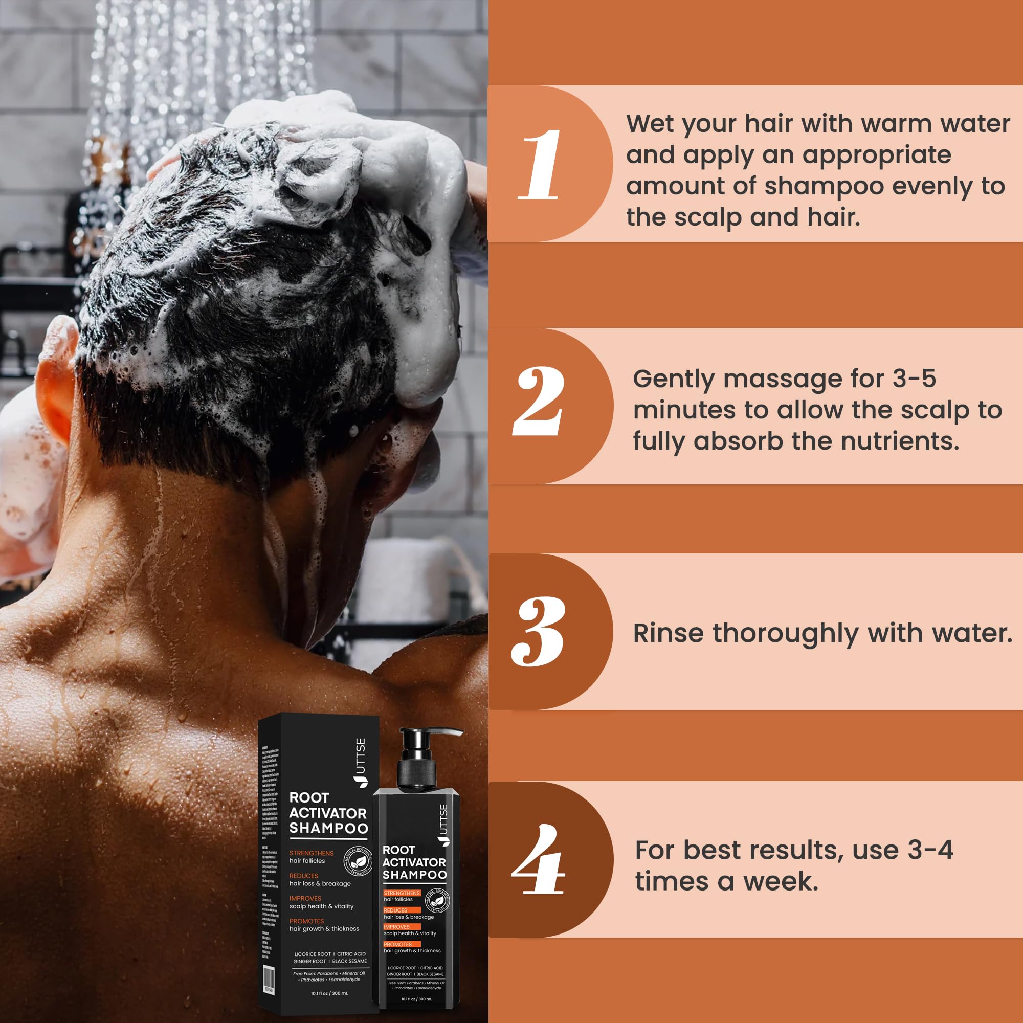 Uttse Root Activator Shampoo for Men – Hair Growth & Thicker Hair (300 mL)