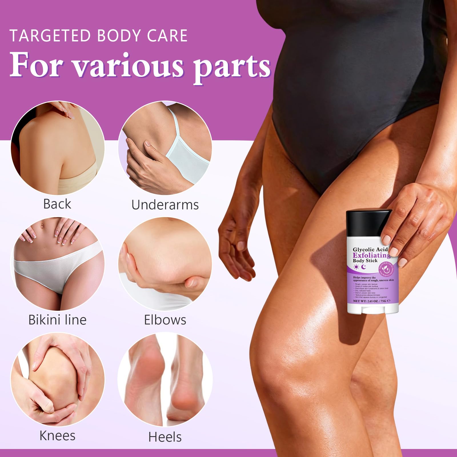 UXENPHXF Glycolic Acid Exfoliating Body Stick 75g – Gentle Exfoliation, Hydration & Smooth Skin