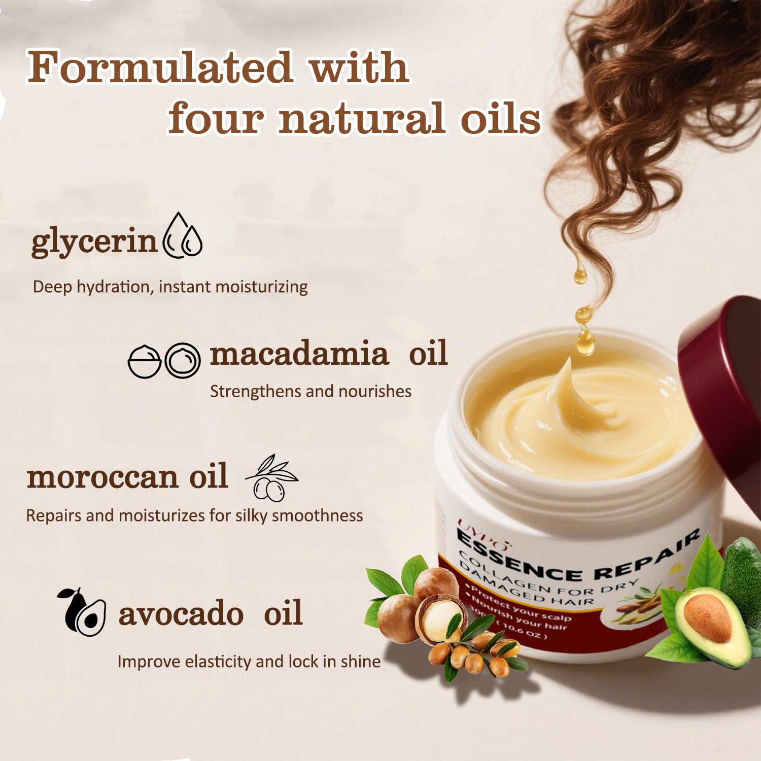 UYPO Collagen & Keratin Hair Mask – Deep Repair for Dry, Damaged Hair with Argan & Avocado Oils