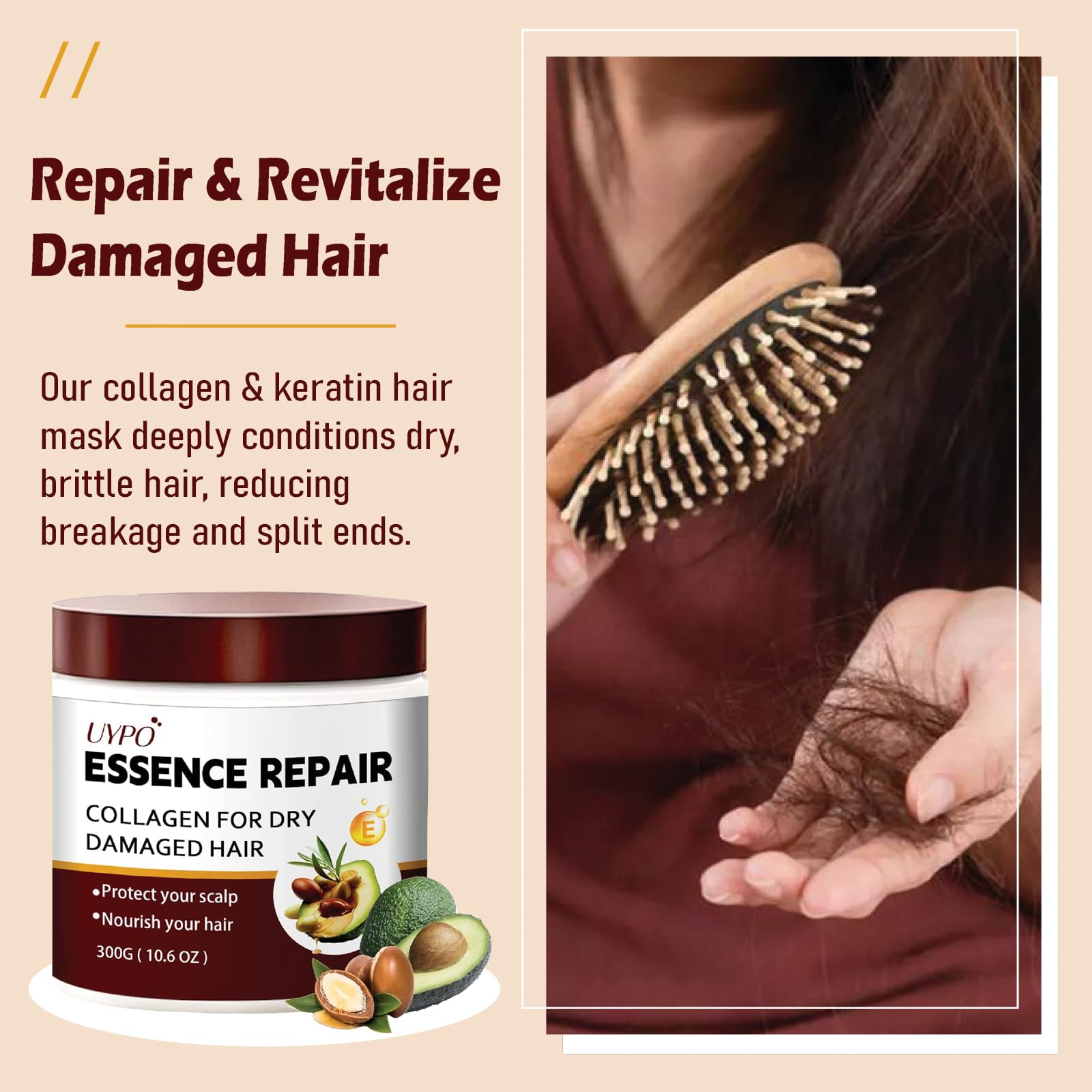 UYPO Collagen & Keratin Hair Mask – Deep Repair for Dry, Damaged Hair with Argan & Avocado Oils