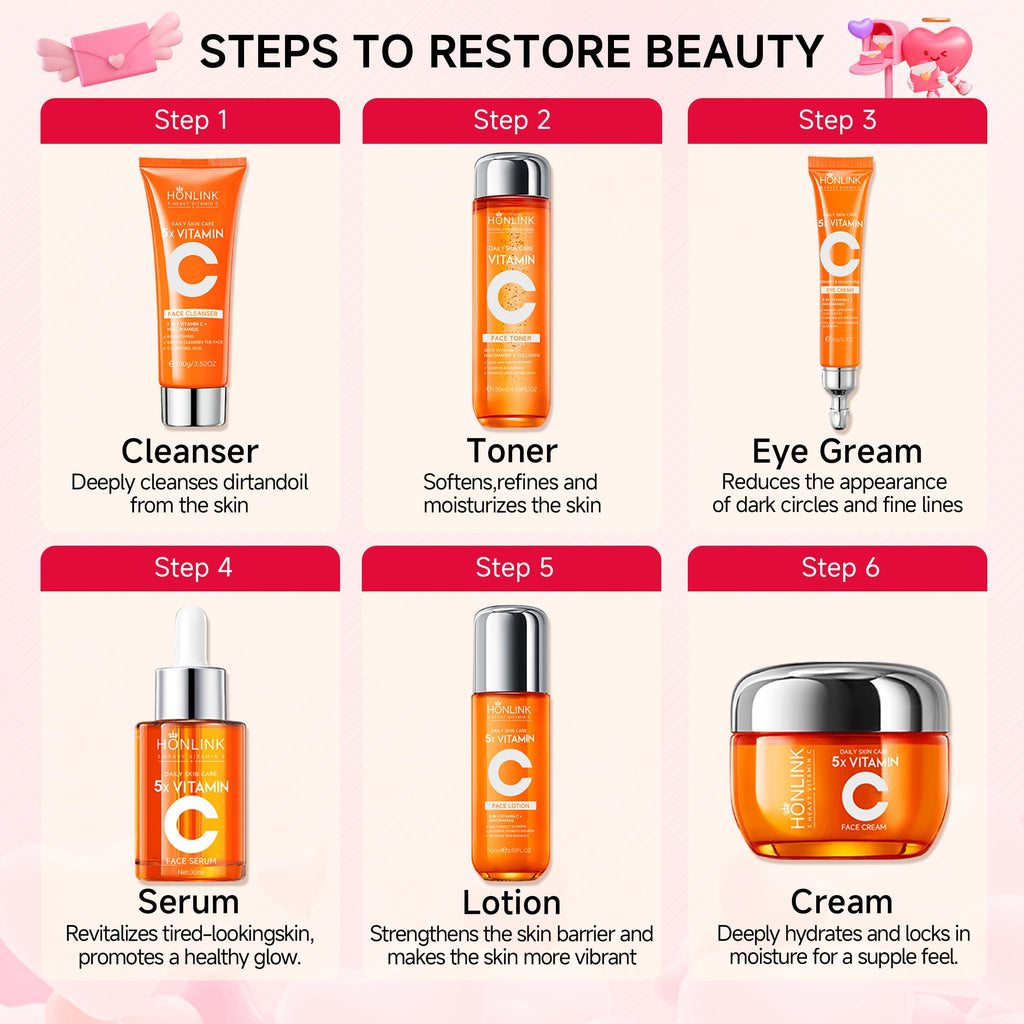 UZTUZT 6-Piece Hydrating Skincare Set | Vitamin C & Niacinamide | Gift for Women