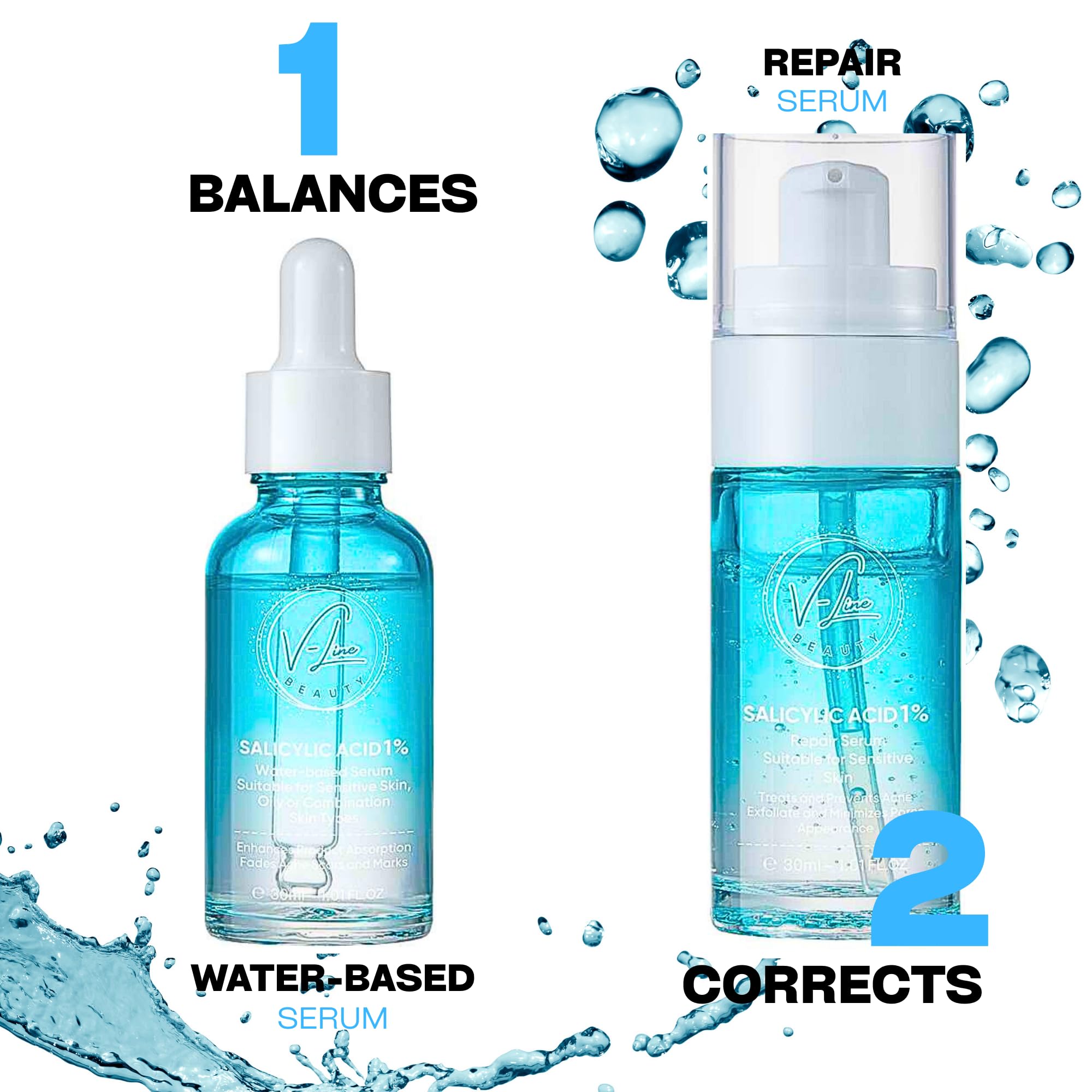 V-Line Beauty Salicylic Acid Serum Set with Collagen | Refine Texture, Balance Oil, Minimize Pores