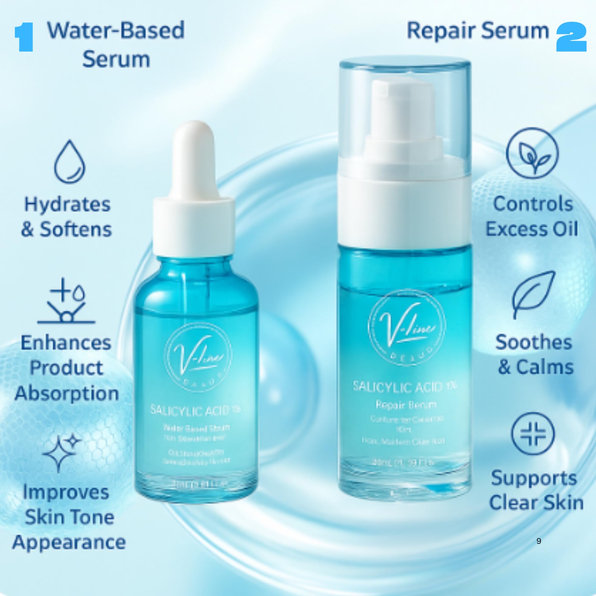 V-Line Beauty Salicylic Acid Serum Set with Collagen | Refine Texture, Balance Oil, Minimize Pores