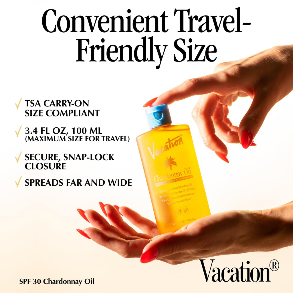 VACATION Chardonnay Oil SPF 30 & Air Freshener Bundle – Travel-Size, Invisible on All Skin Tones