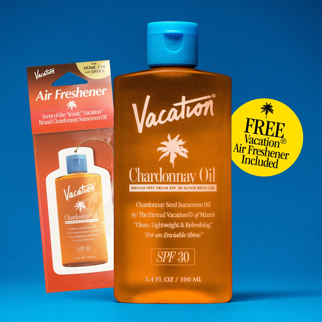 VACATION Chardonnay Oil SPF 30 & Air Freshener Bundle – Travel-Size, Invisible on All Skin Tones