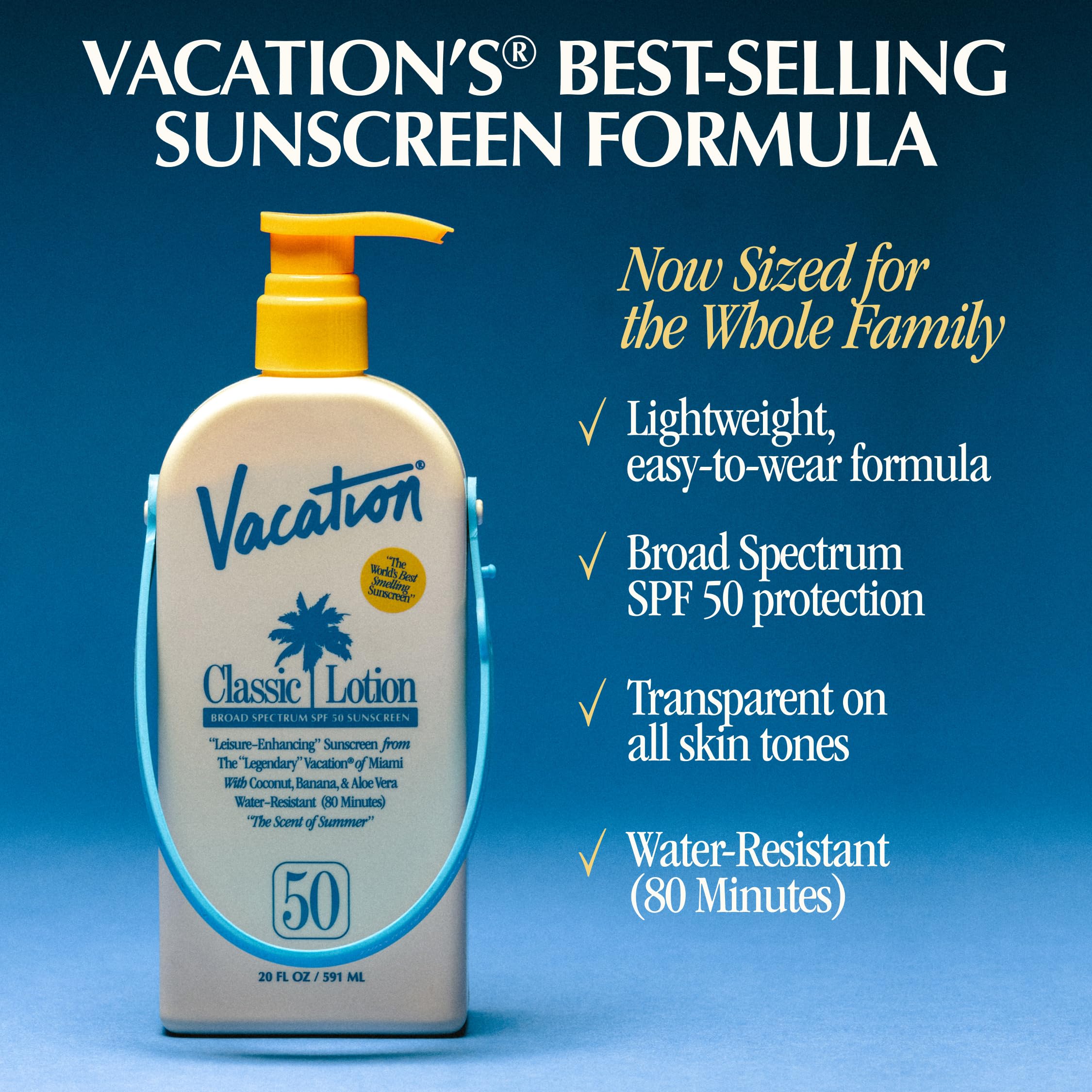 VACATION Classic Lotion SPF 50 Sun Jug – 20oz Bulk Sunscreen with Pump | Vegan & Water-Resistant